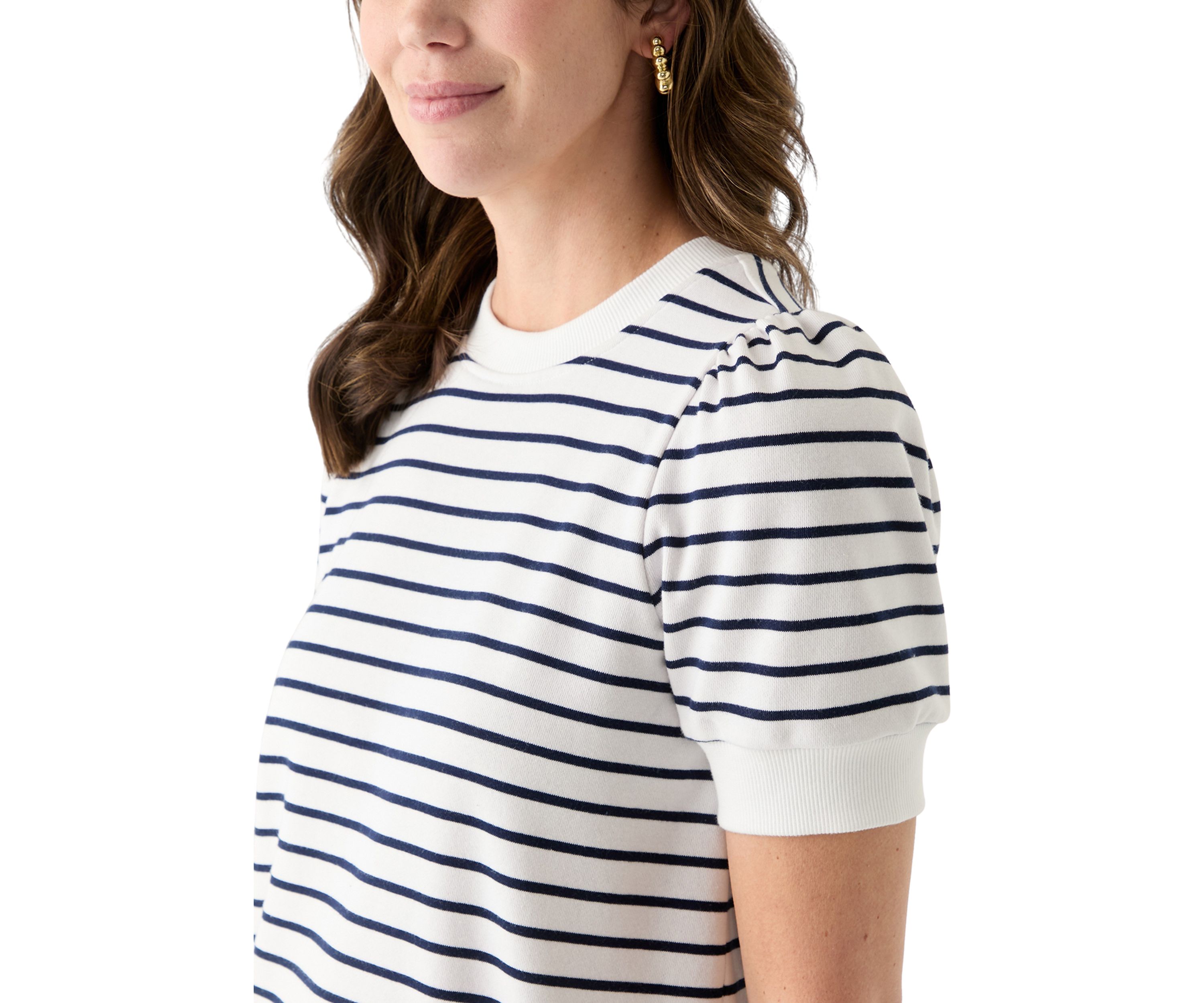 Womens Stripe Puffed Shoulder Top