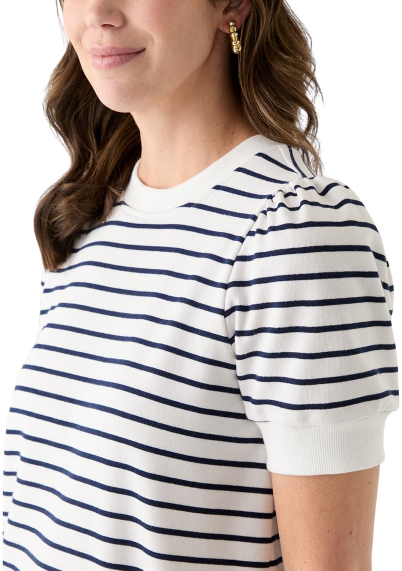 Womens Stripe Puffed Shoulder Top