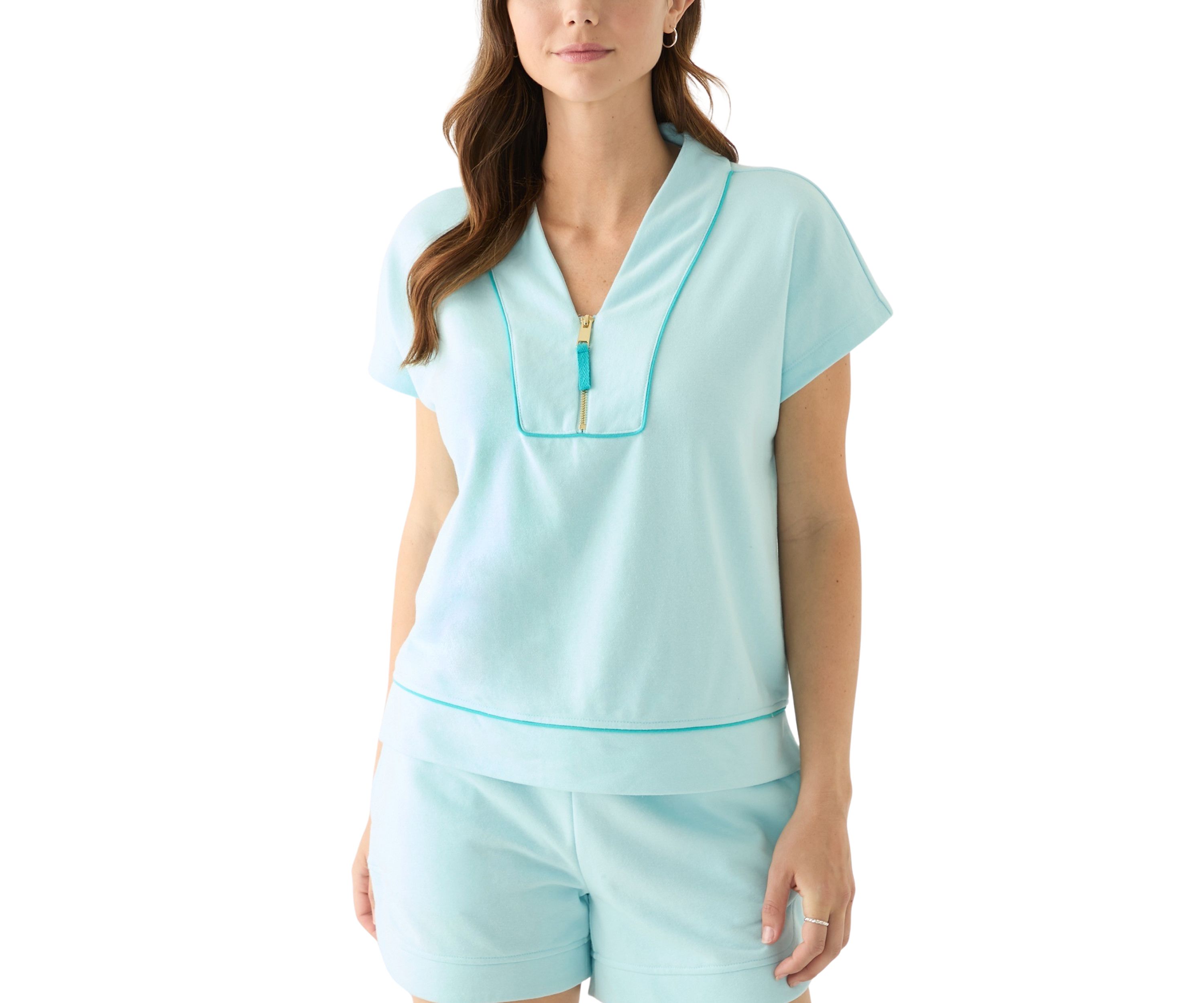 Womens Dolman Sleeve Tipped Zip Pullover