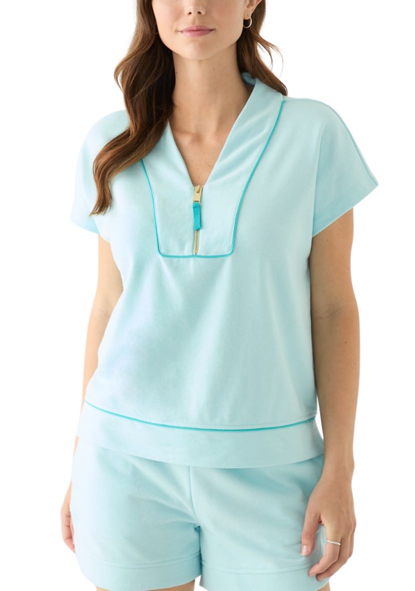Womens Dolman Sleeve Tipped Zip Pullover