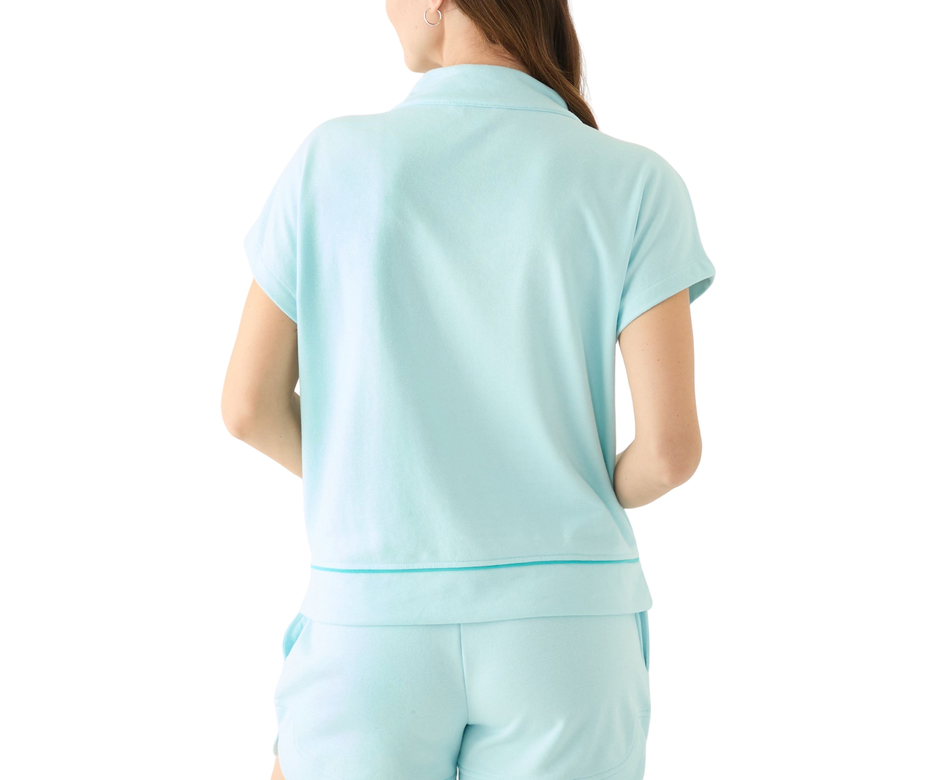 Womens Dolman Sleeve Tipped Zip Pullover