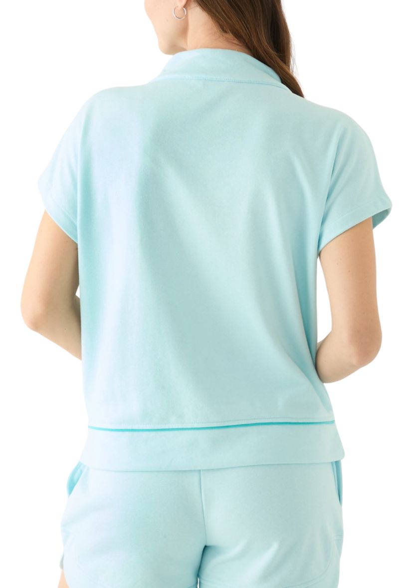 Womens Dolman Sleeve Tipped Zip Pullover