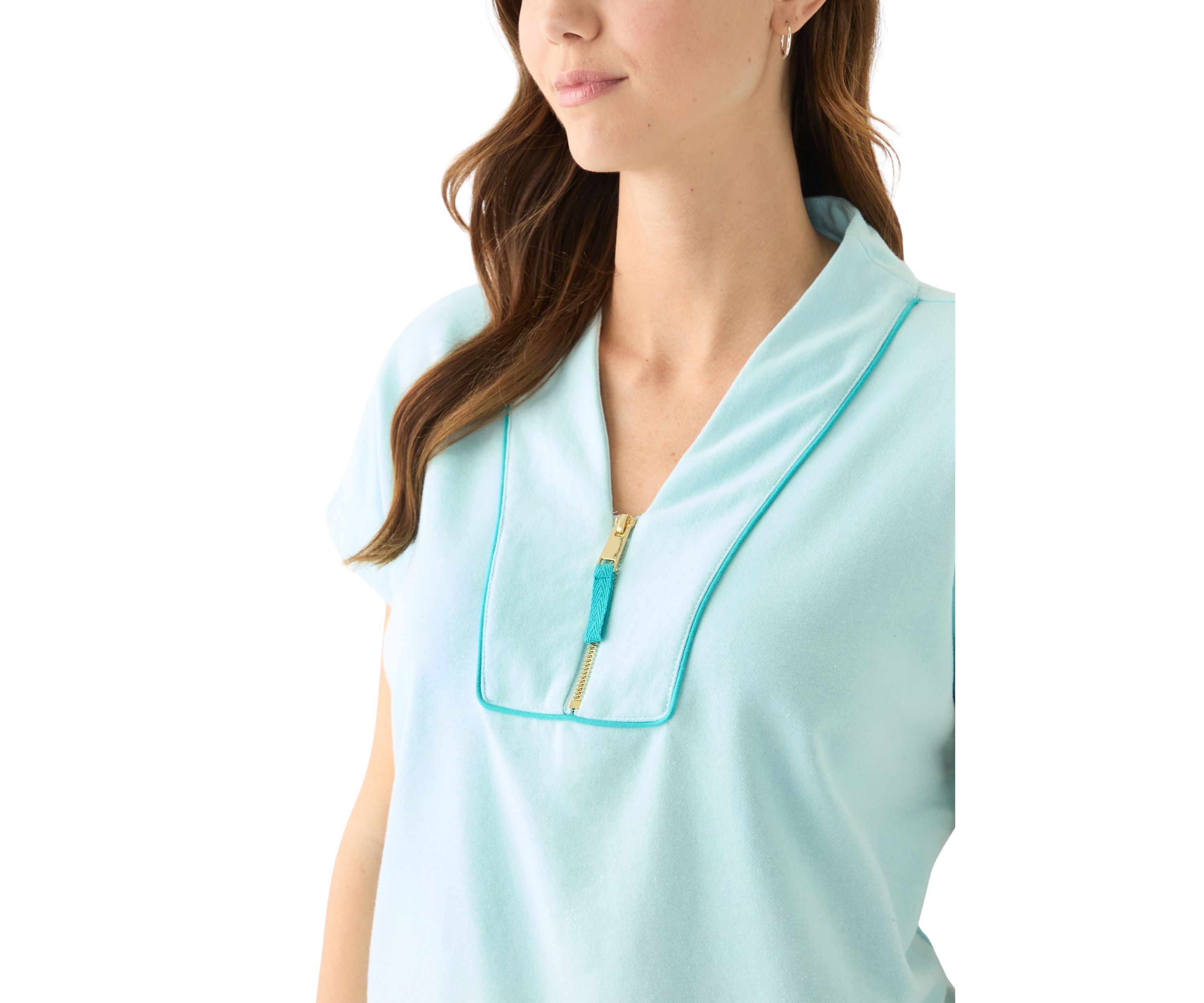 Womens Dolman Sleeve Tipped Zip Pullover