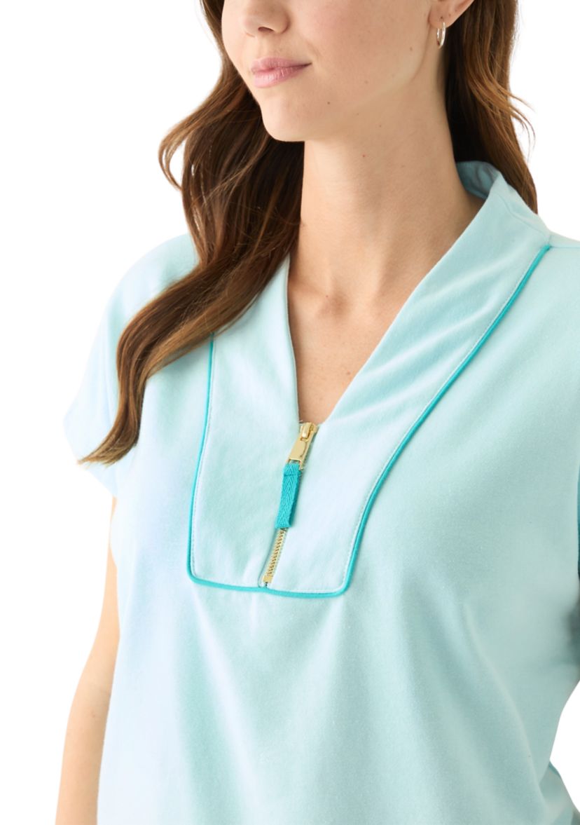 Womens Dolman Sleeve Tipped Zip Pullover