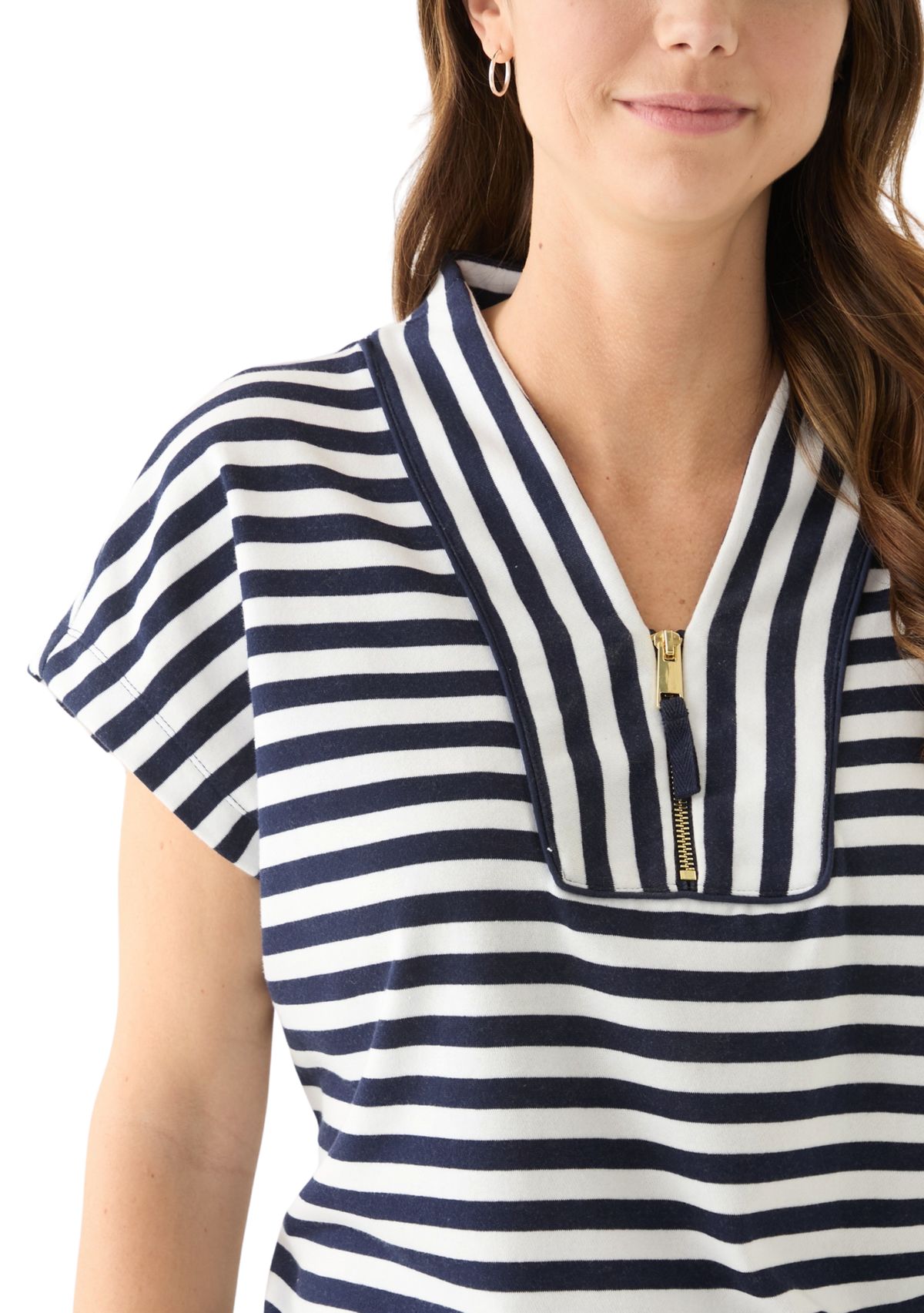 Womens Striped Zip Pullover