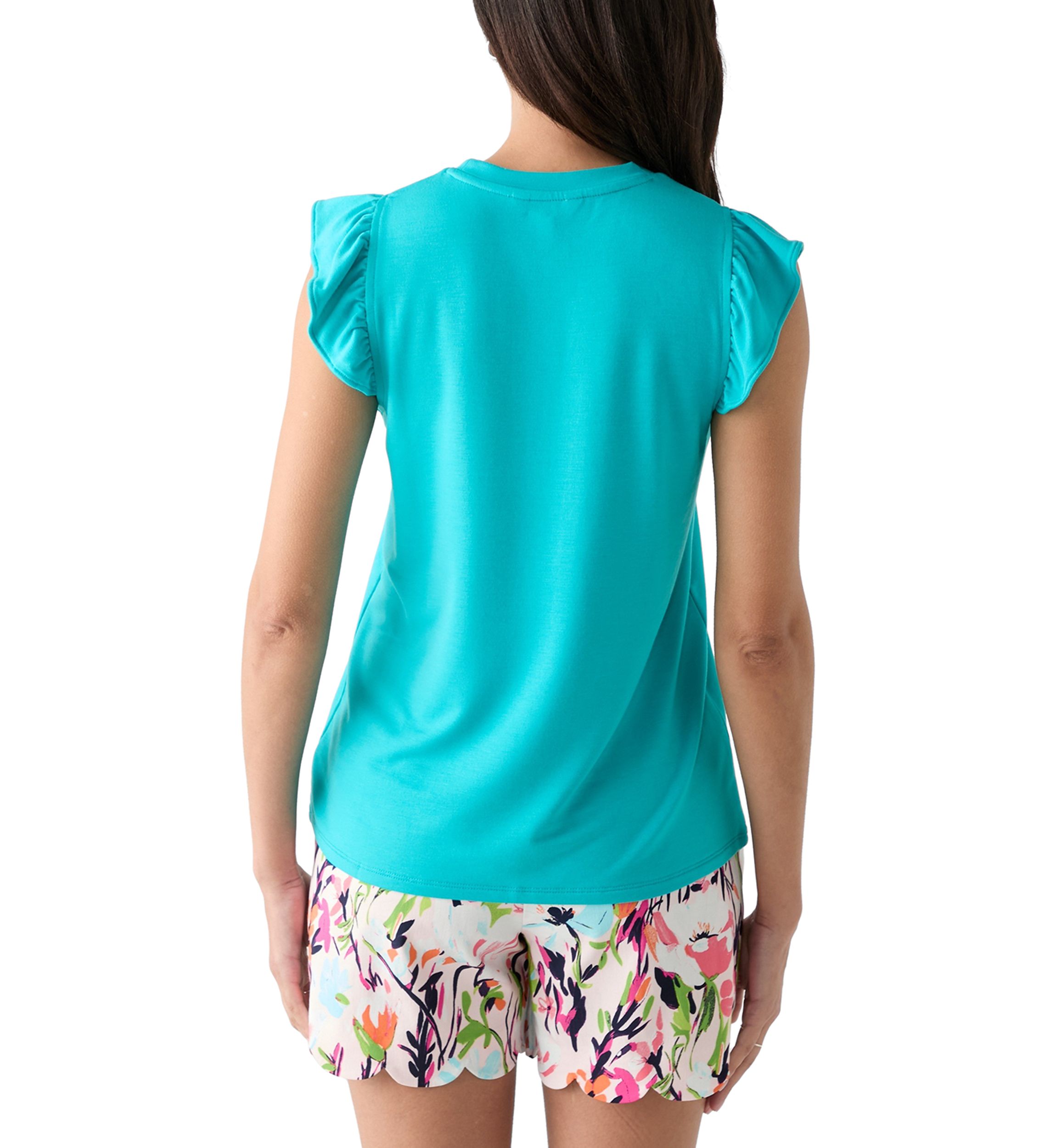 Womens Solid Ruffled Racer T-Shirt