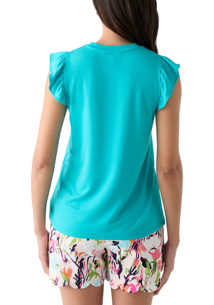 Womens Solid Ruffled Racer T-Shirt