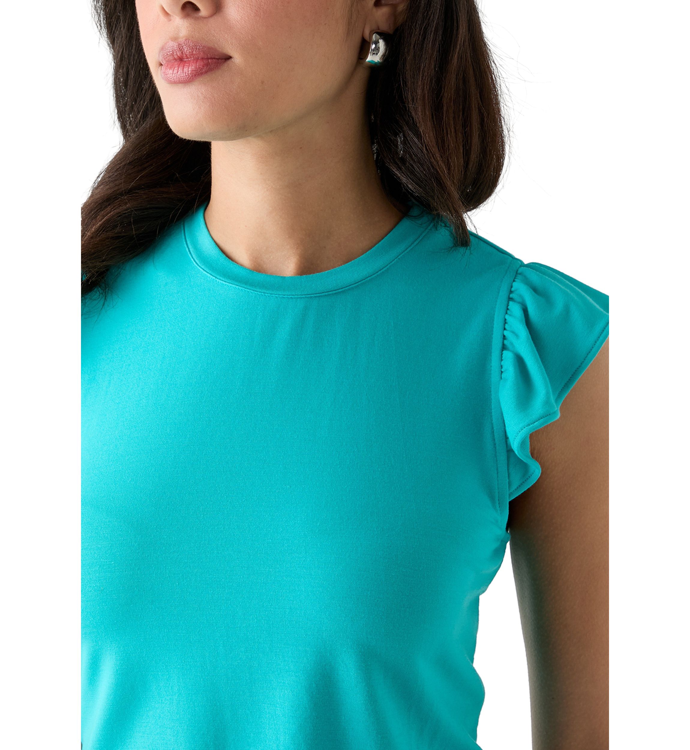 Womens Solid Ruffled Racer T-Shirt