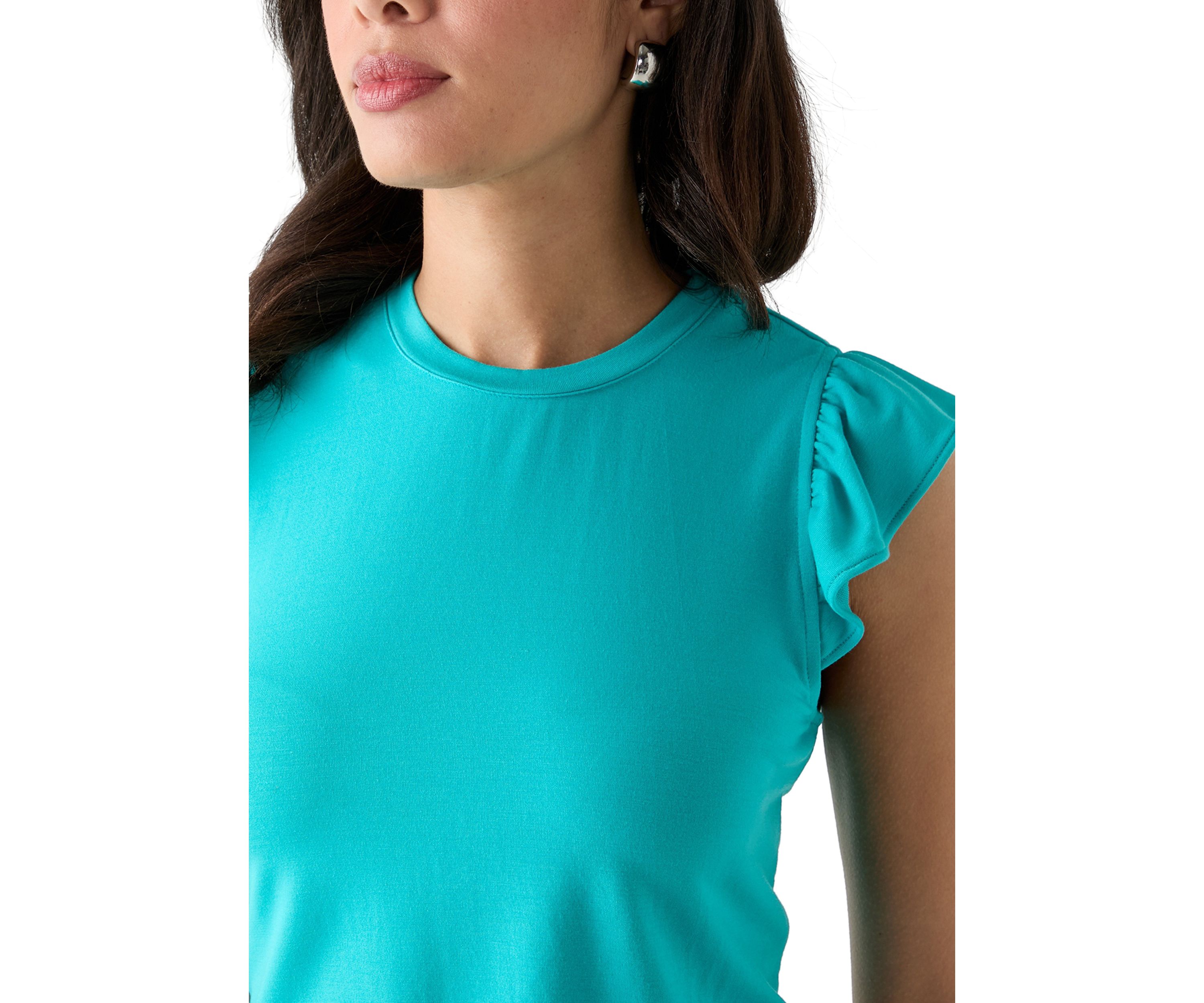 Womens Solid Ruffled Racer T-Shirt