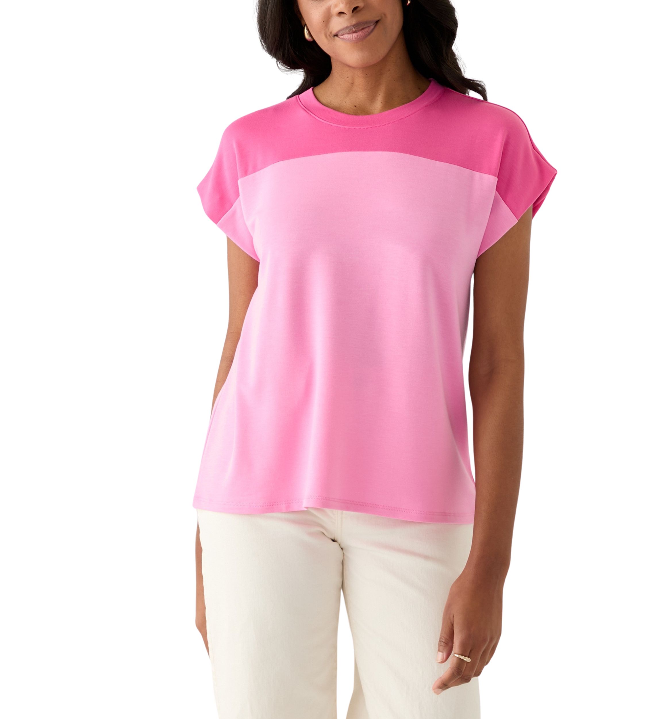 Womens Cap Sleeve Color Block T-Shirt 