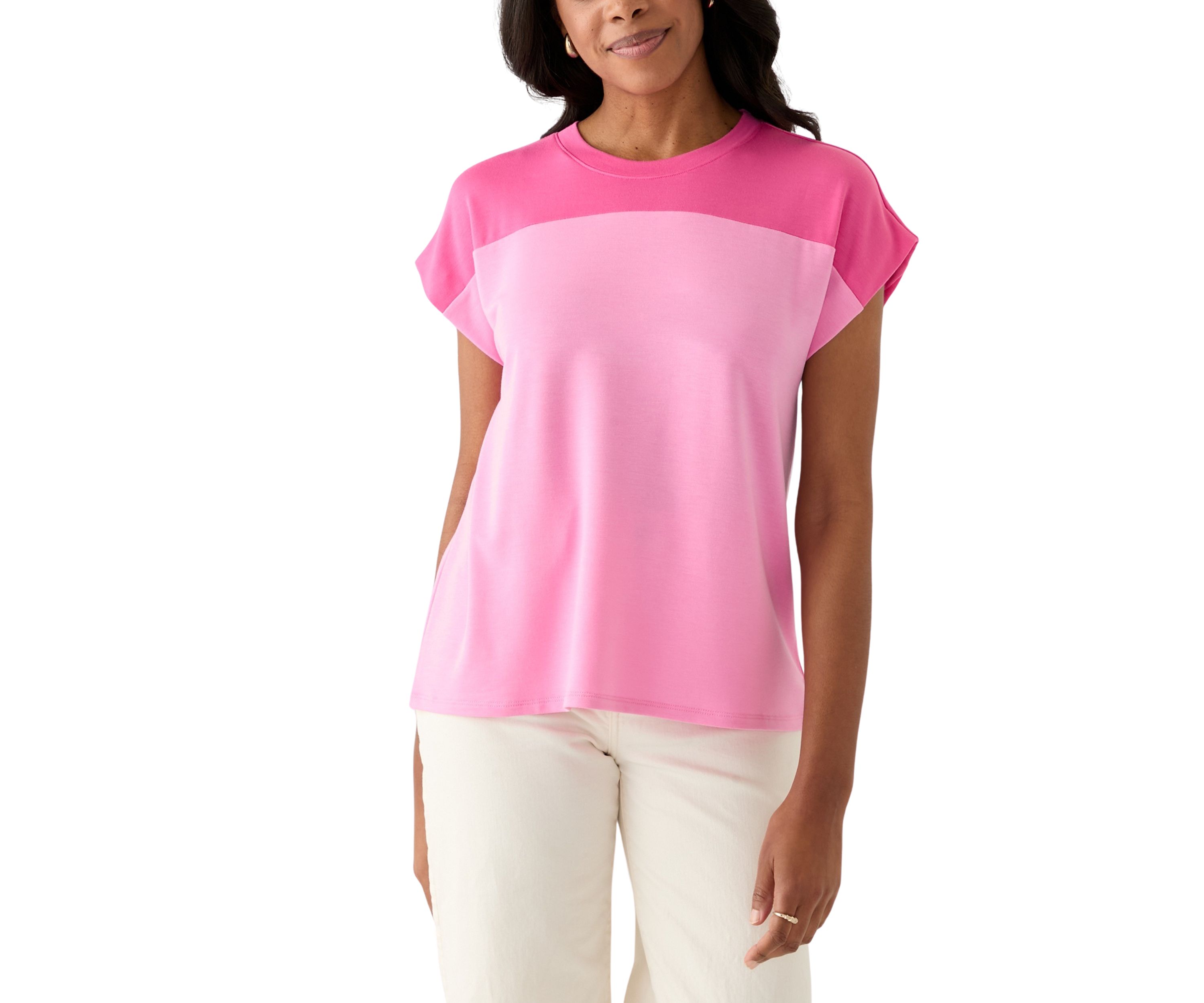 Womens Cap Sleeve Color Block T-Shirt 