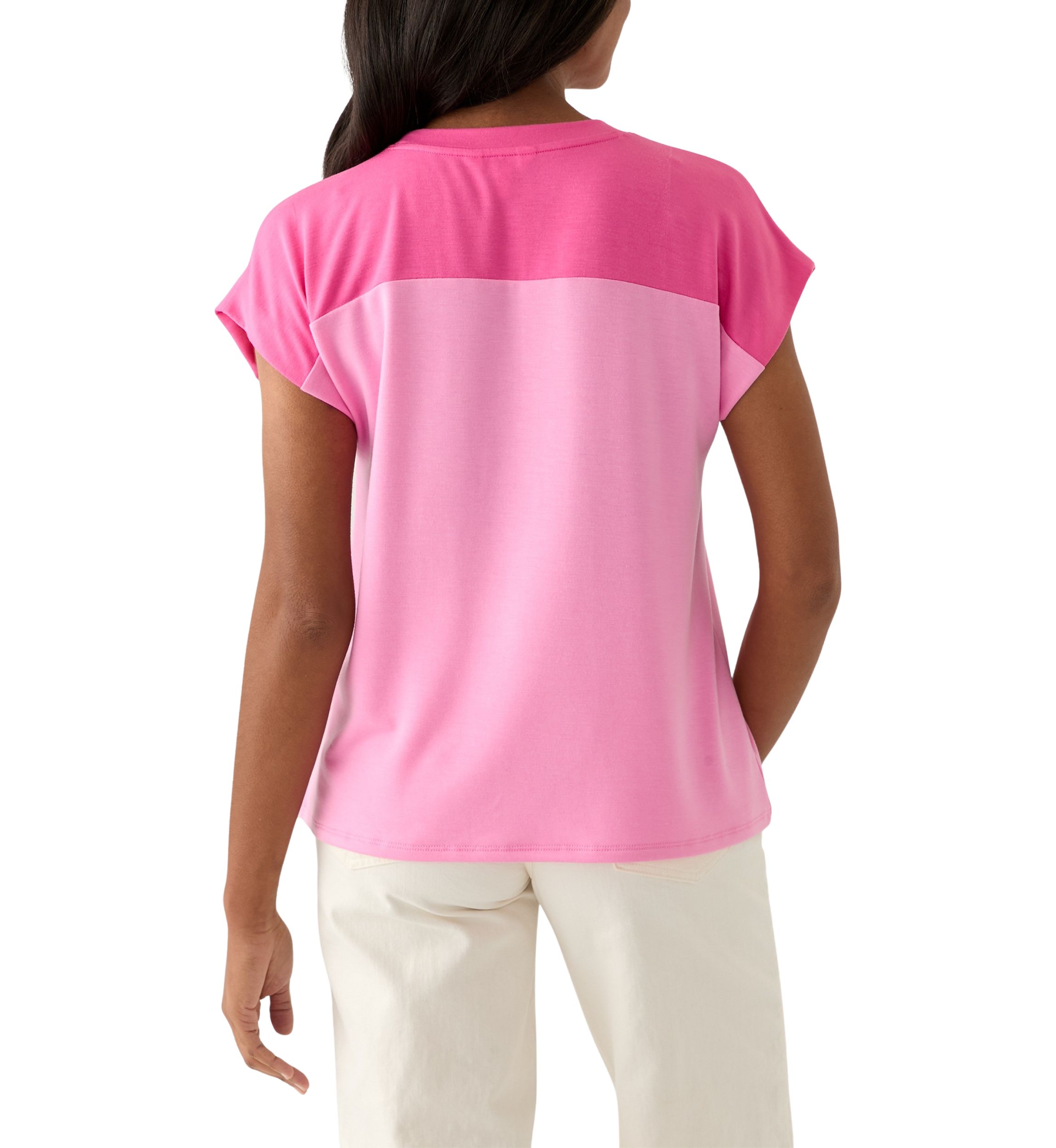 Womens Cap Sleeve Color Block T-Shirt 