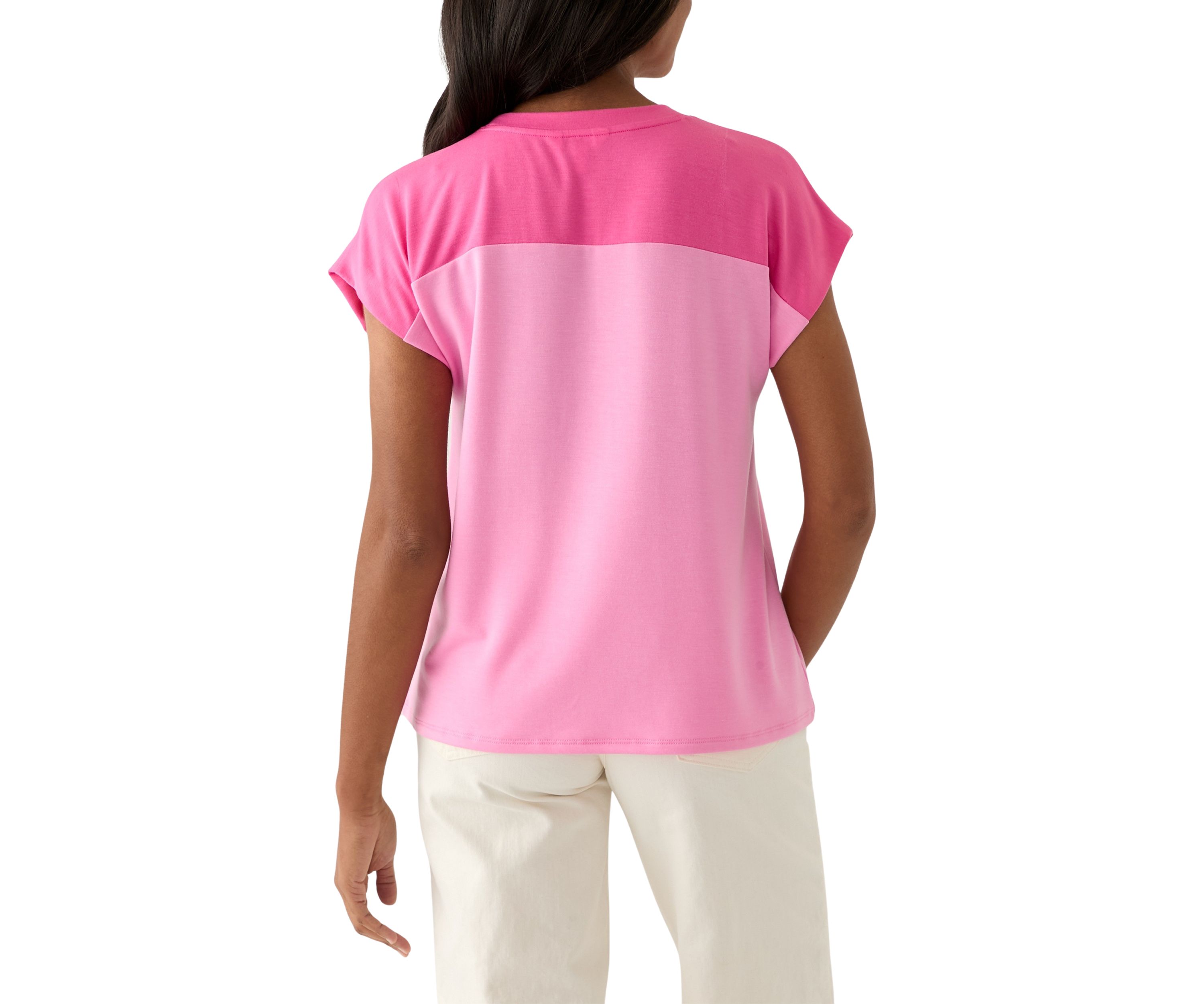 Womens Cap Sleeve Color Block T-Shirt 