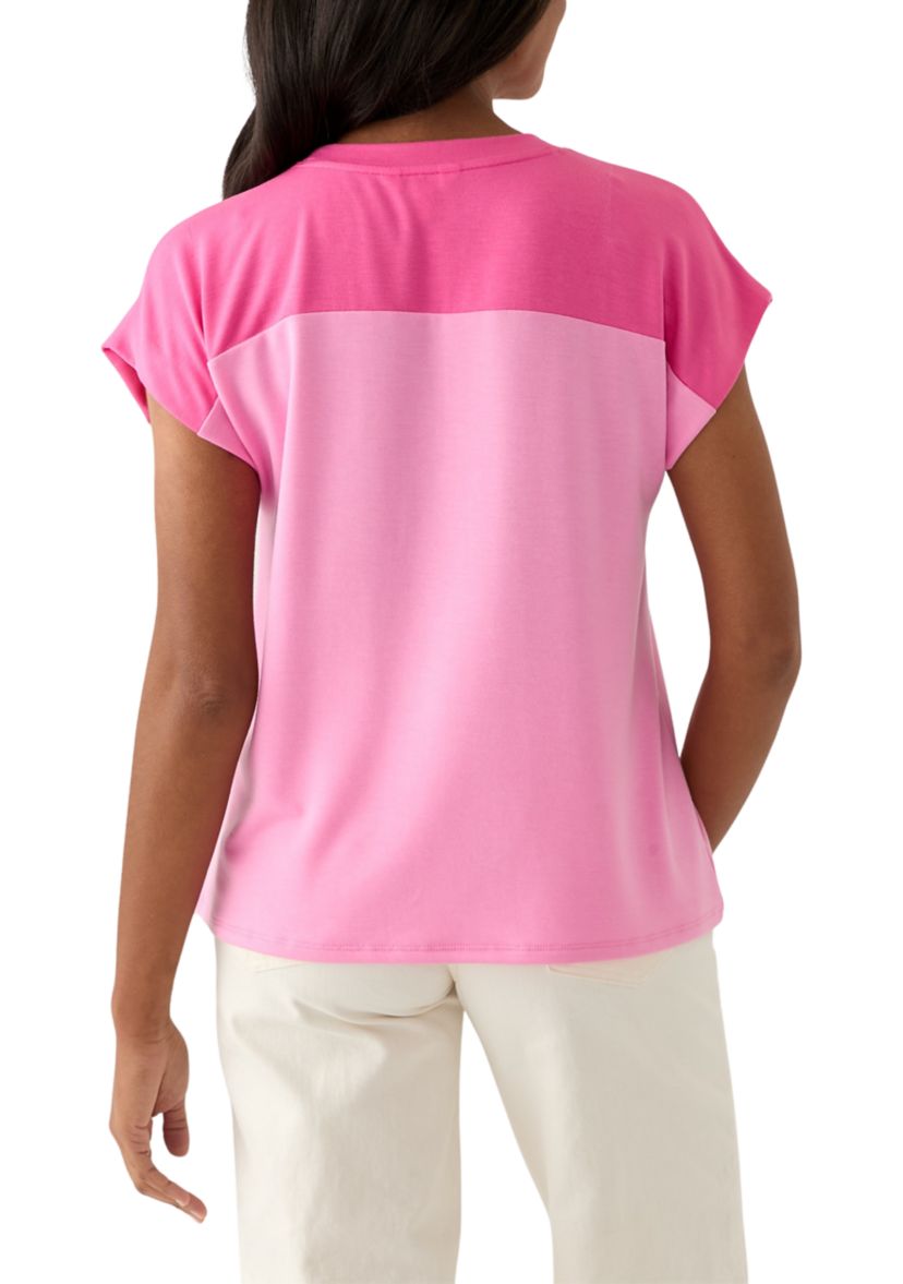 Womens Cap Sleeve Color Block T-Shirt 