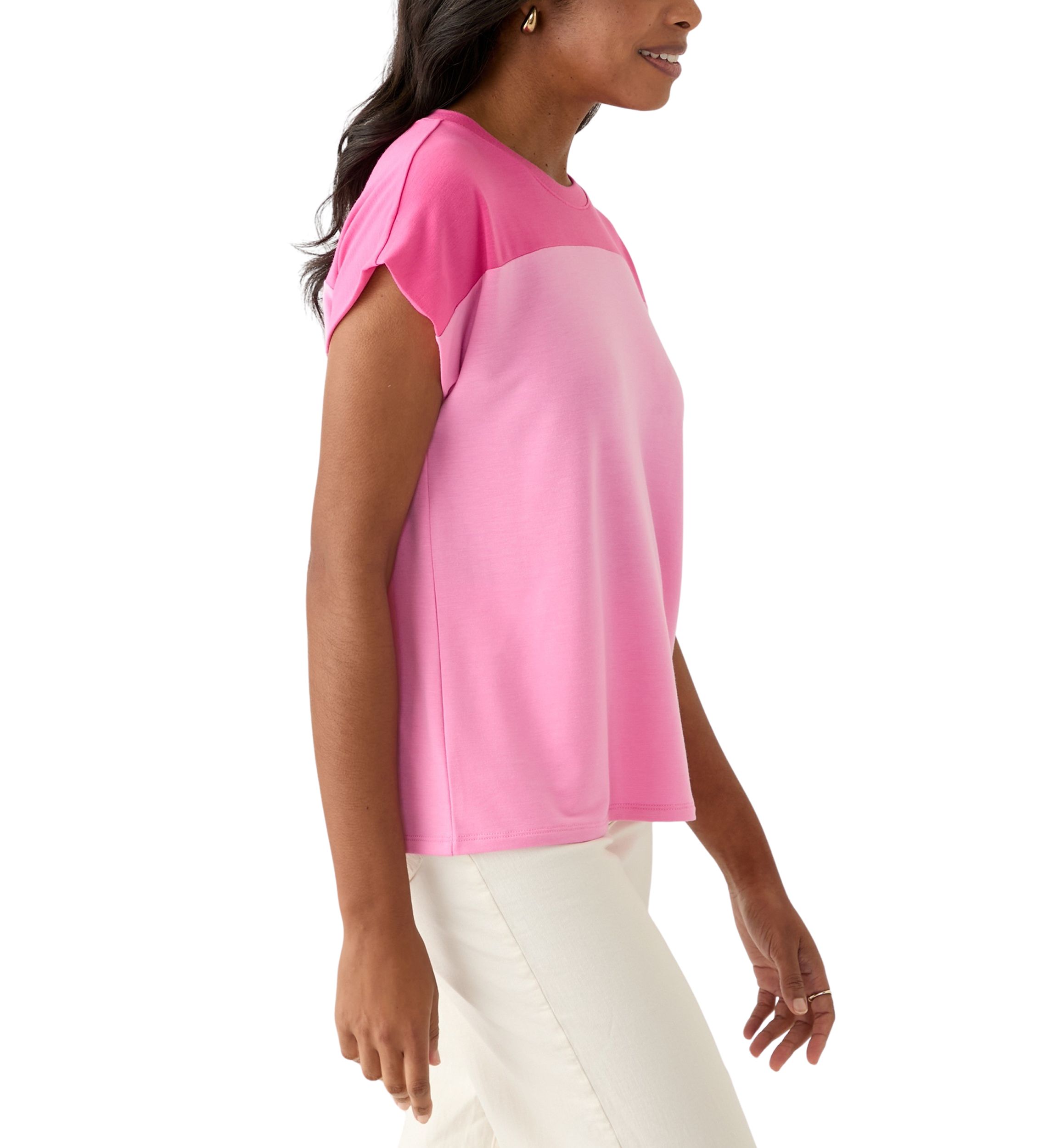 Womens Cap Sleeve Color Block T-Shirt 