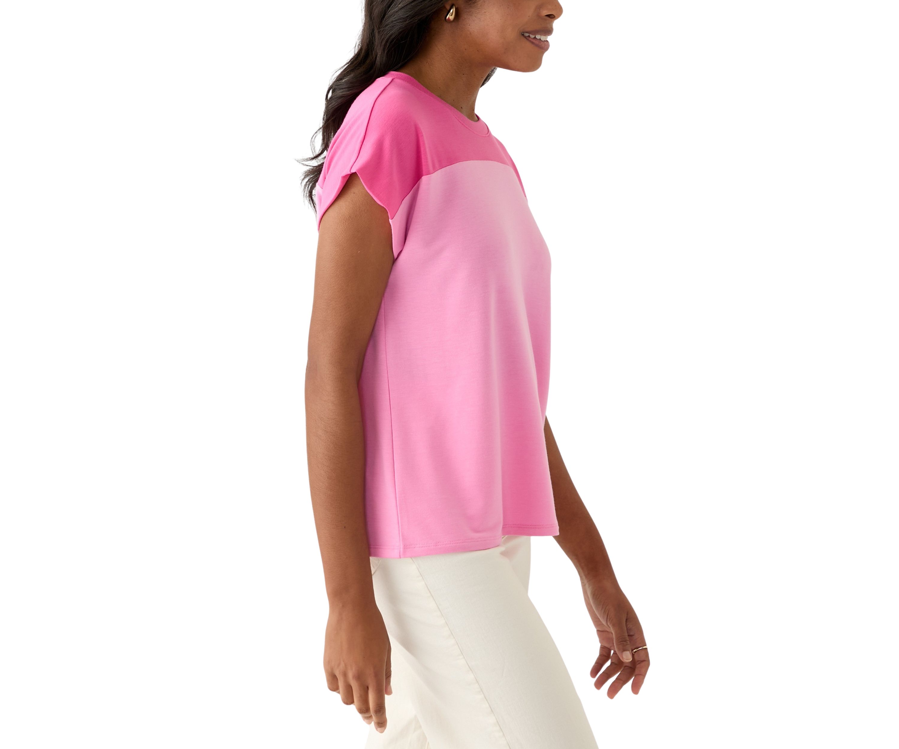 Womens Cap Sleeve Color Block T-Shirt 