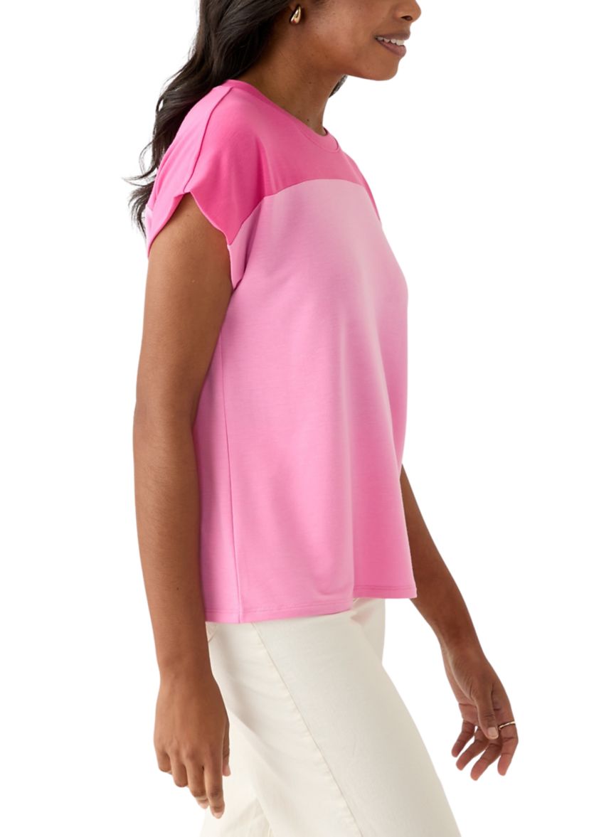 Womens Cap Sleeve Color Block T-Shirt 