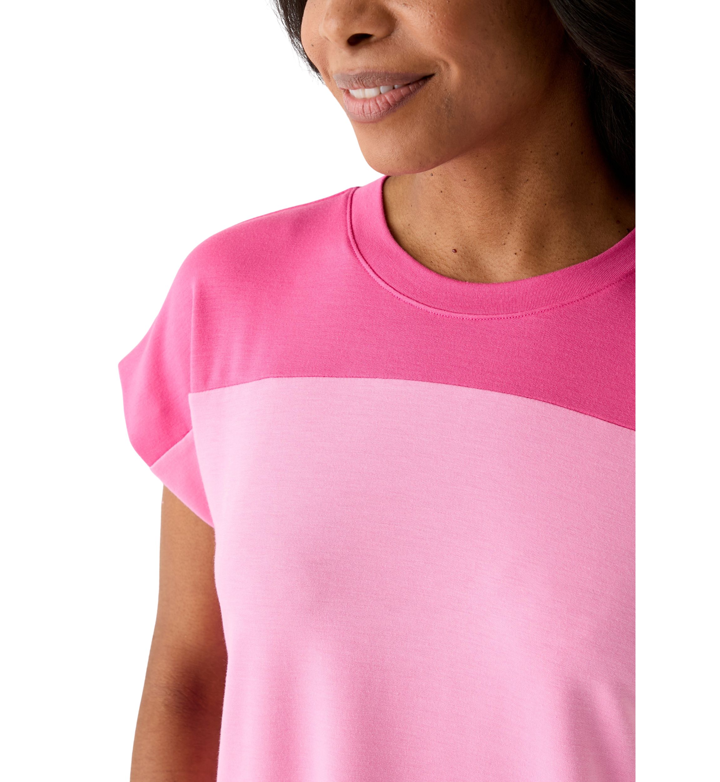 Womens Cap Sleeve Color Block T-Shirt 