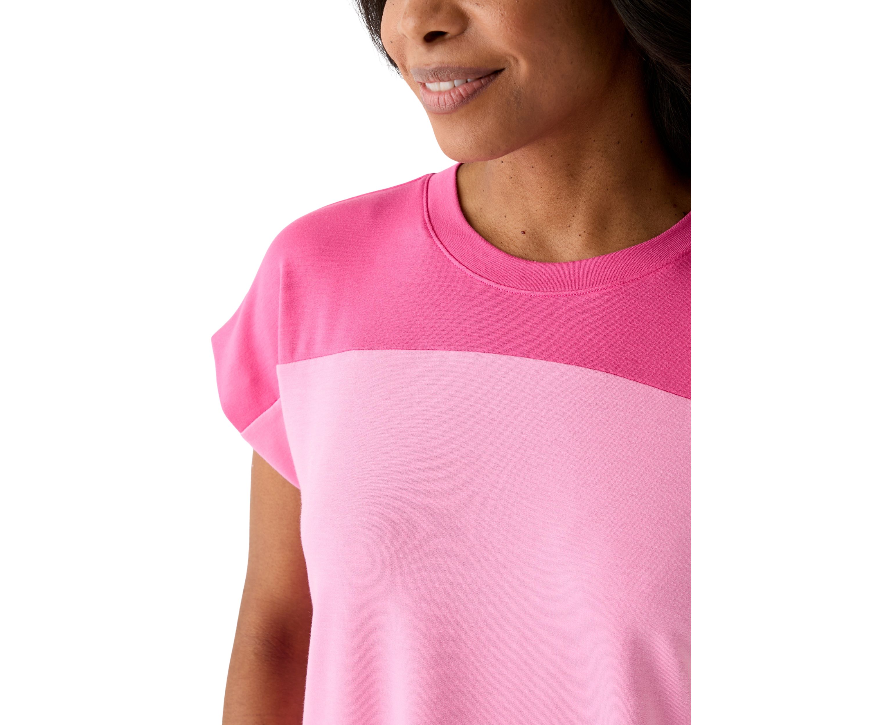 Womens Cap Sleeve Color Block T-Shirt 