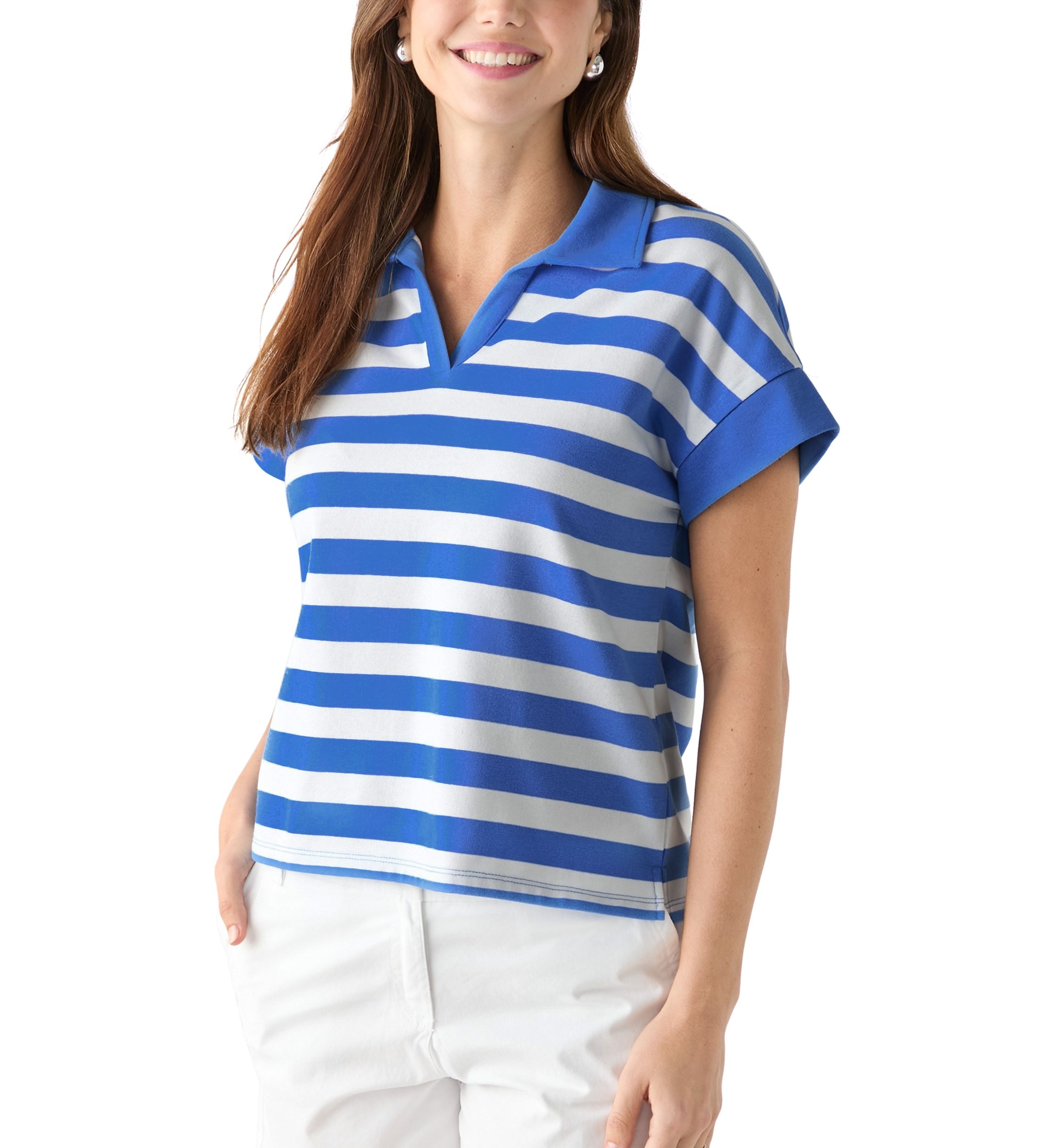 Womens Johnny Collar Stripe Shirt