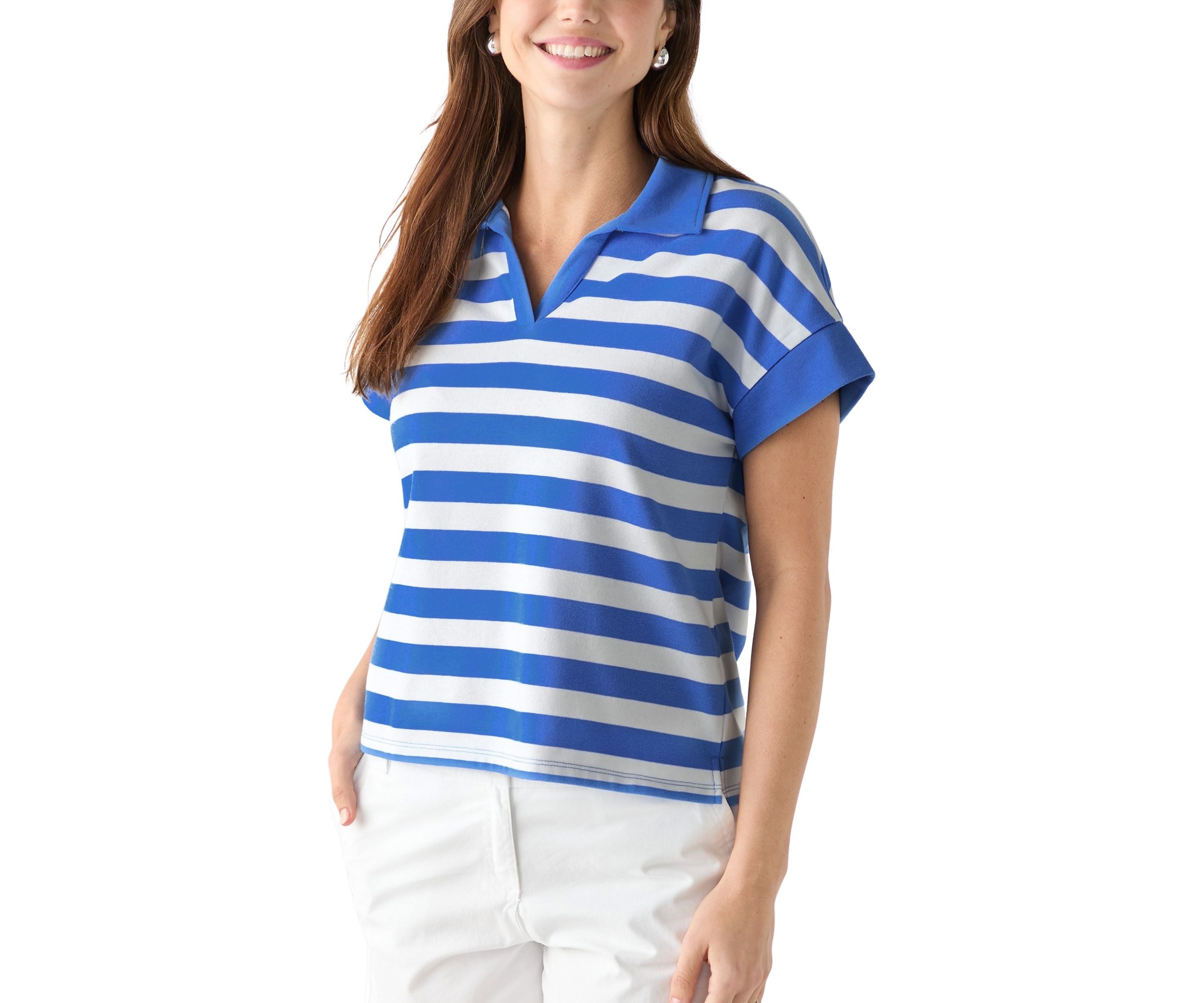 Womens Johnny Collar Stripe Shirt