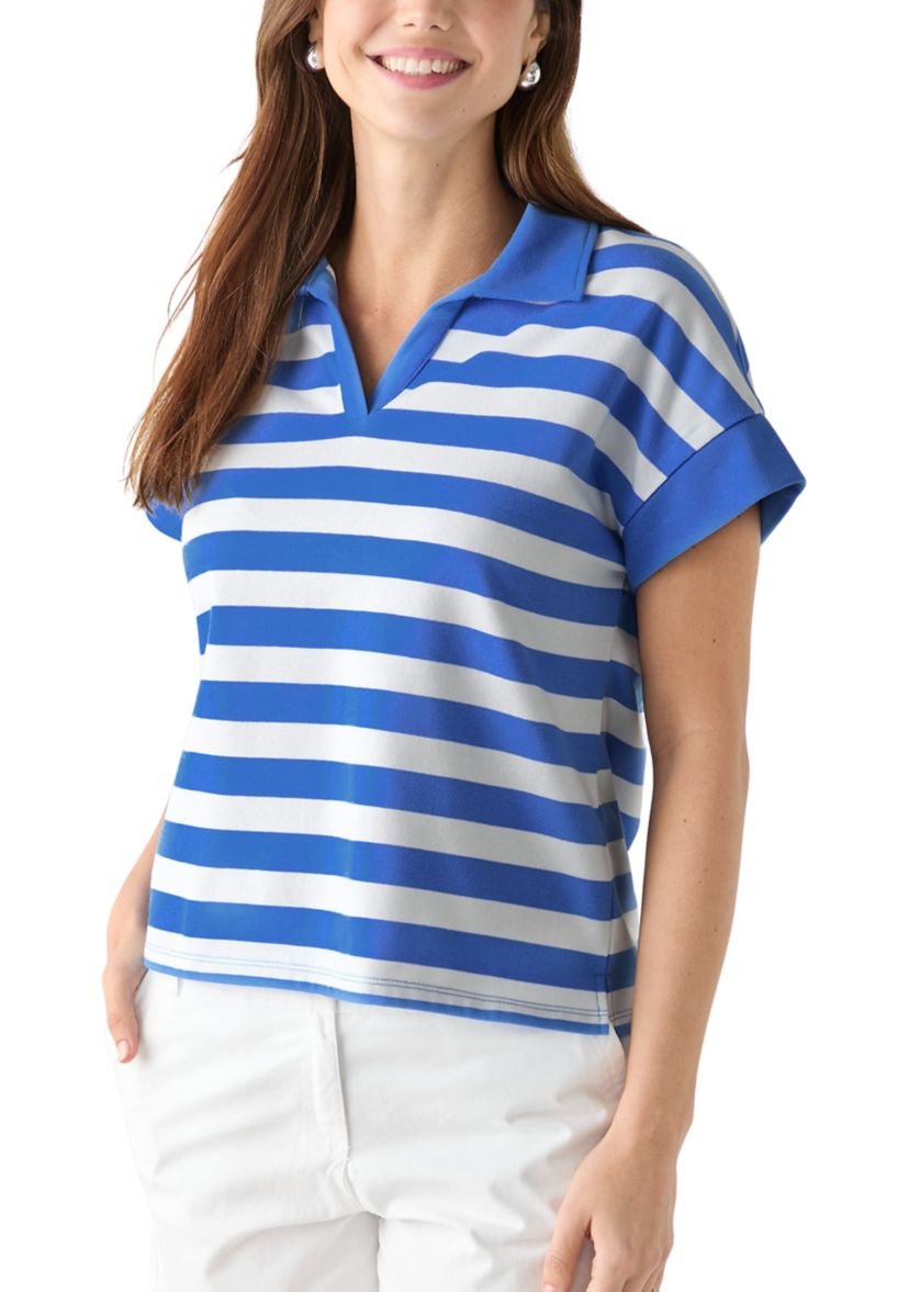 Womens Johnny Collar Stripe Shirt