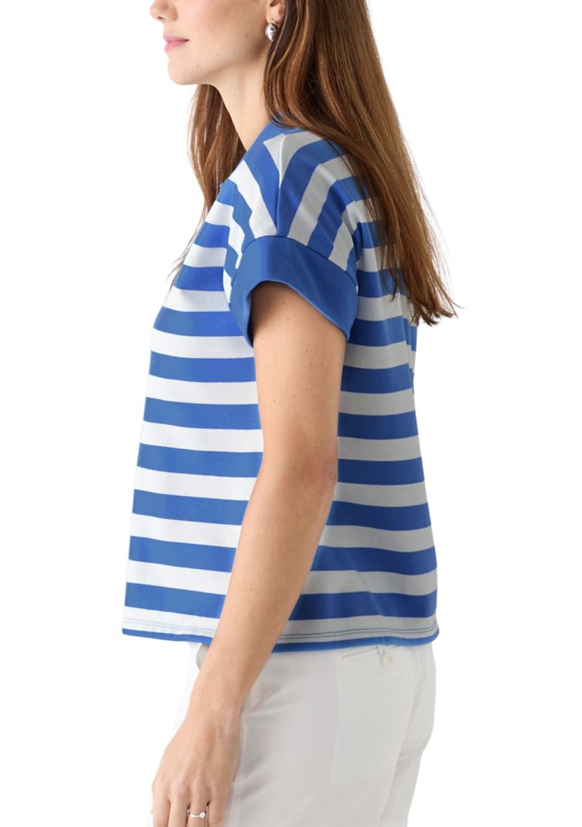 Womens Johnny Collar Stripe Shirt