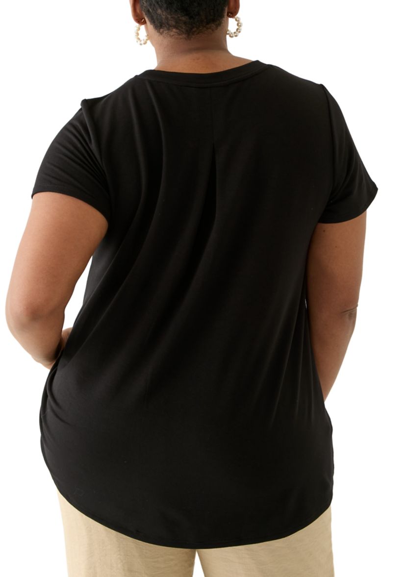 Plus Size Short Sleeve Pleat Back T-Shirt