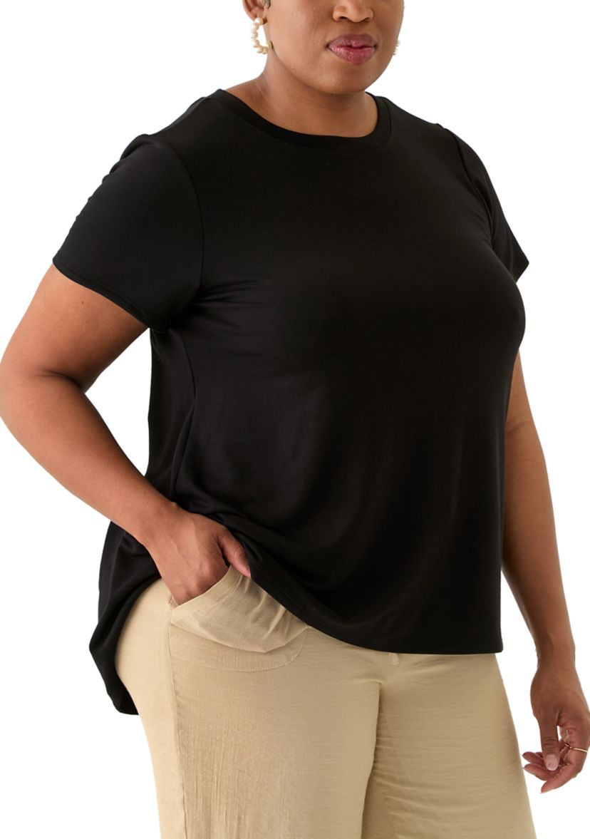 Plus Size Short Sleeve Pleat Back T-Shirt