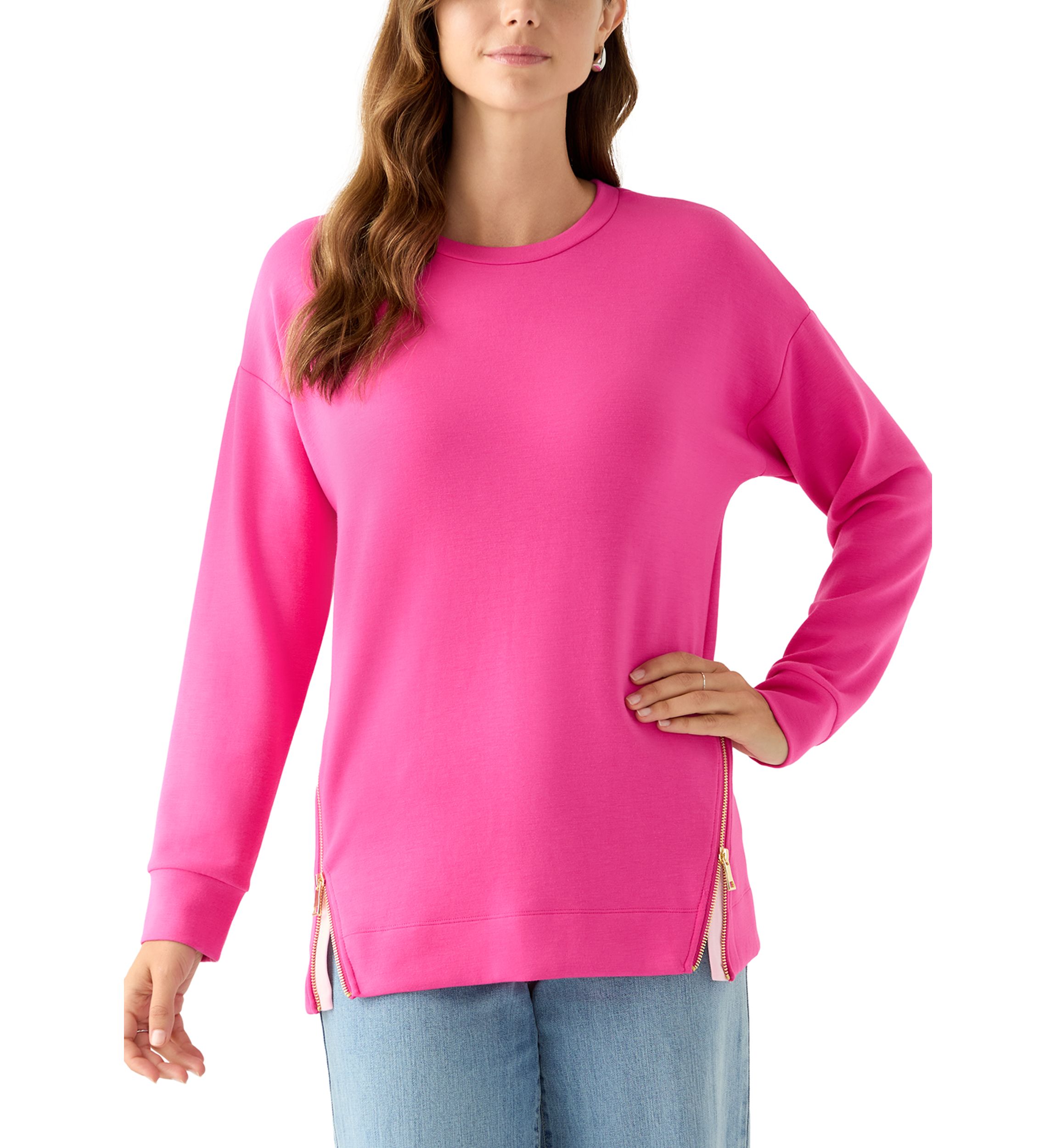 Womens Side Zip Crew Neck Tunic