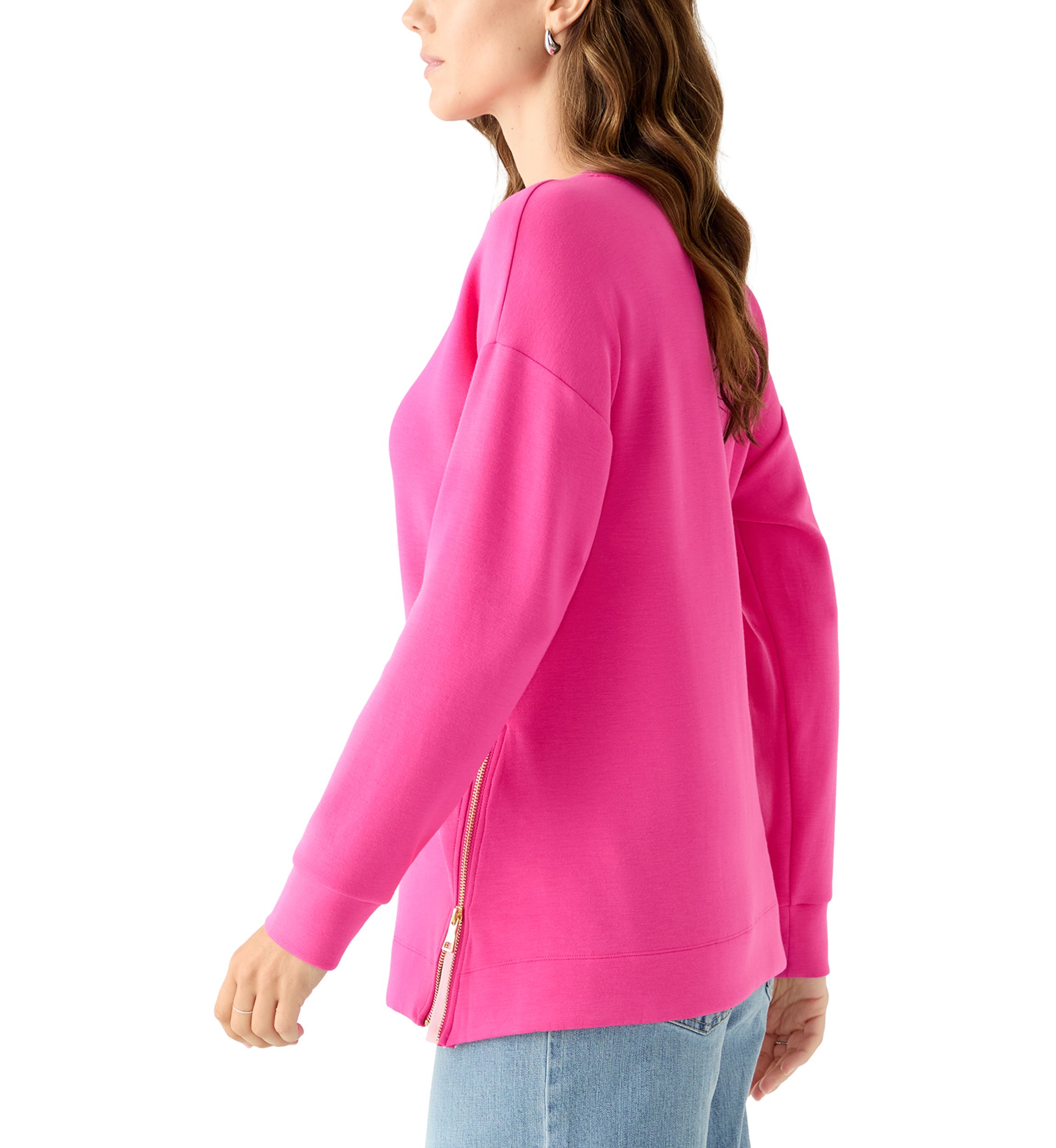 Womens Side Zip Crew Neck Tunic