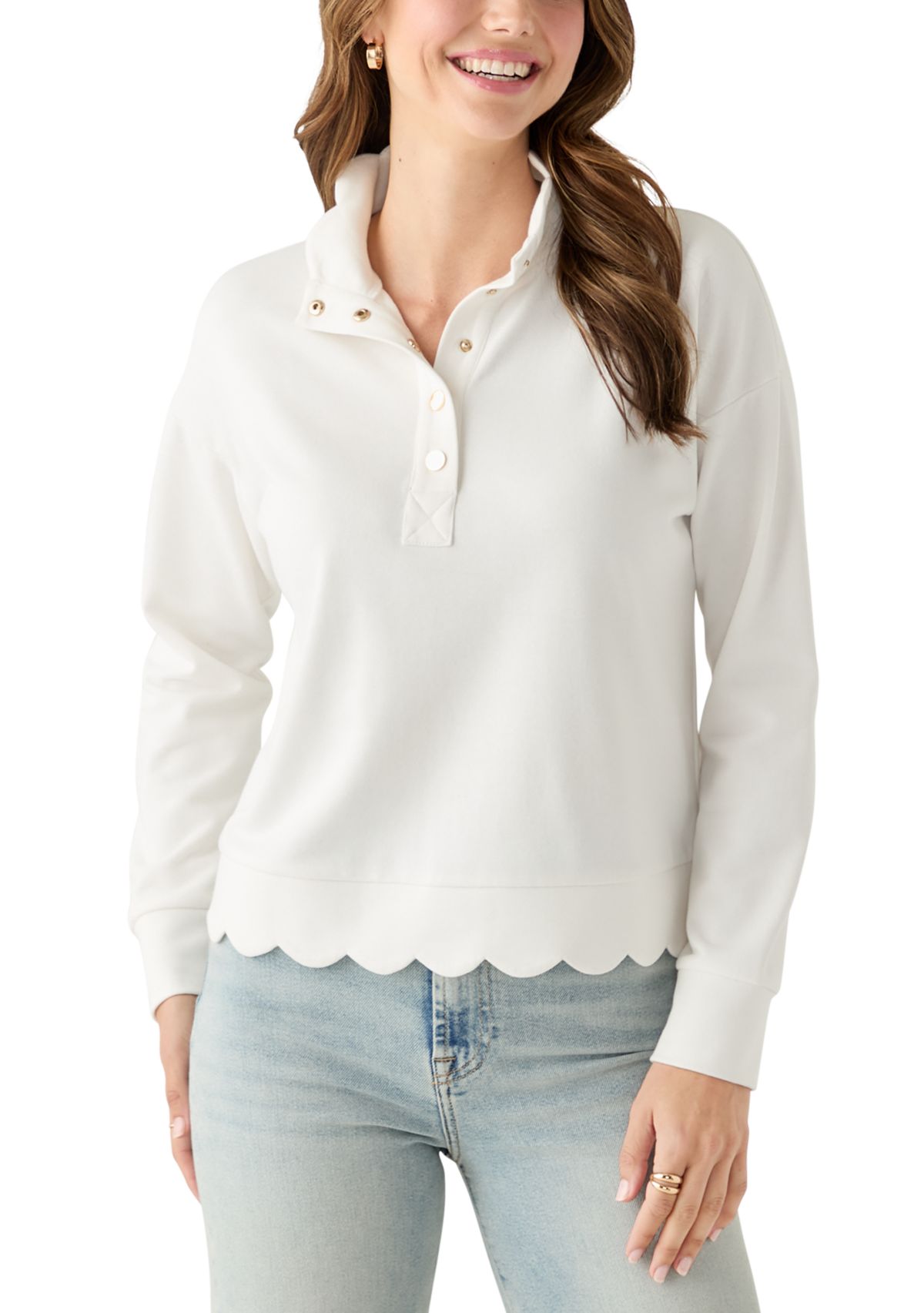 Womens Scalloped Hem Sweatshirt