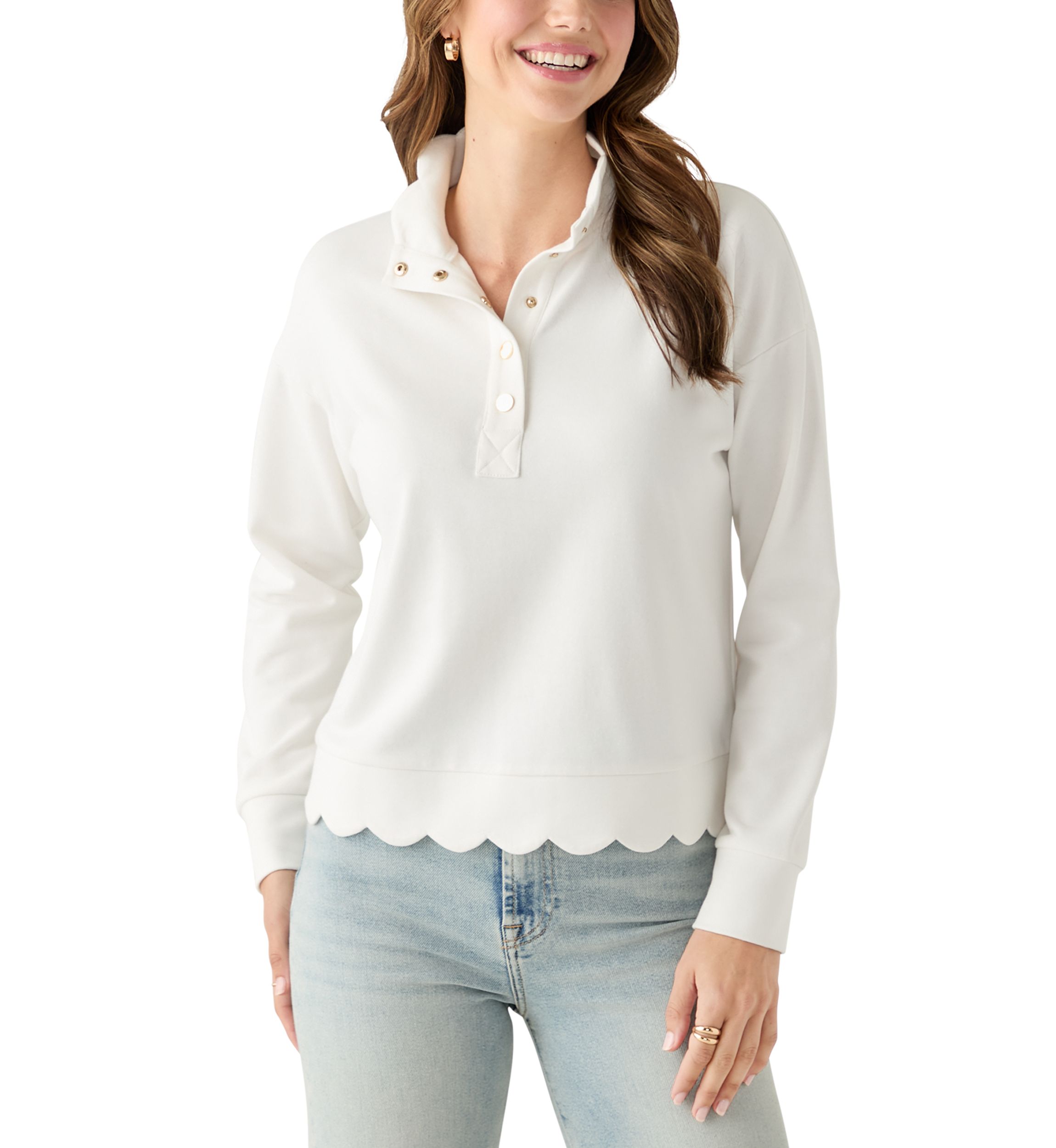 Womens Scalloped Hem Sweatshirt