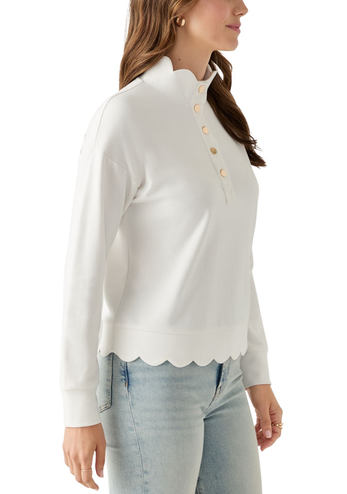 Womens Scalloped Hem Sweatshirt