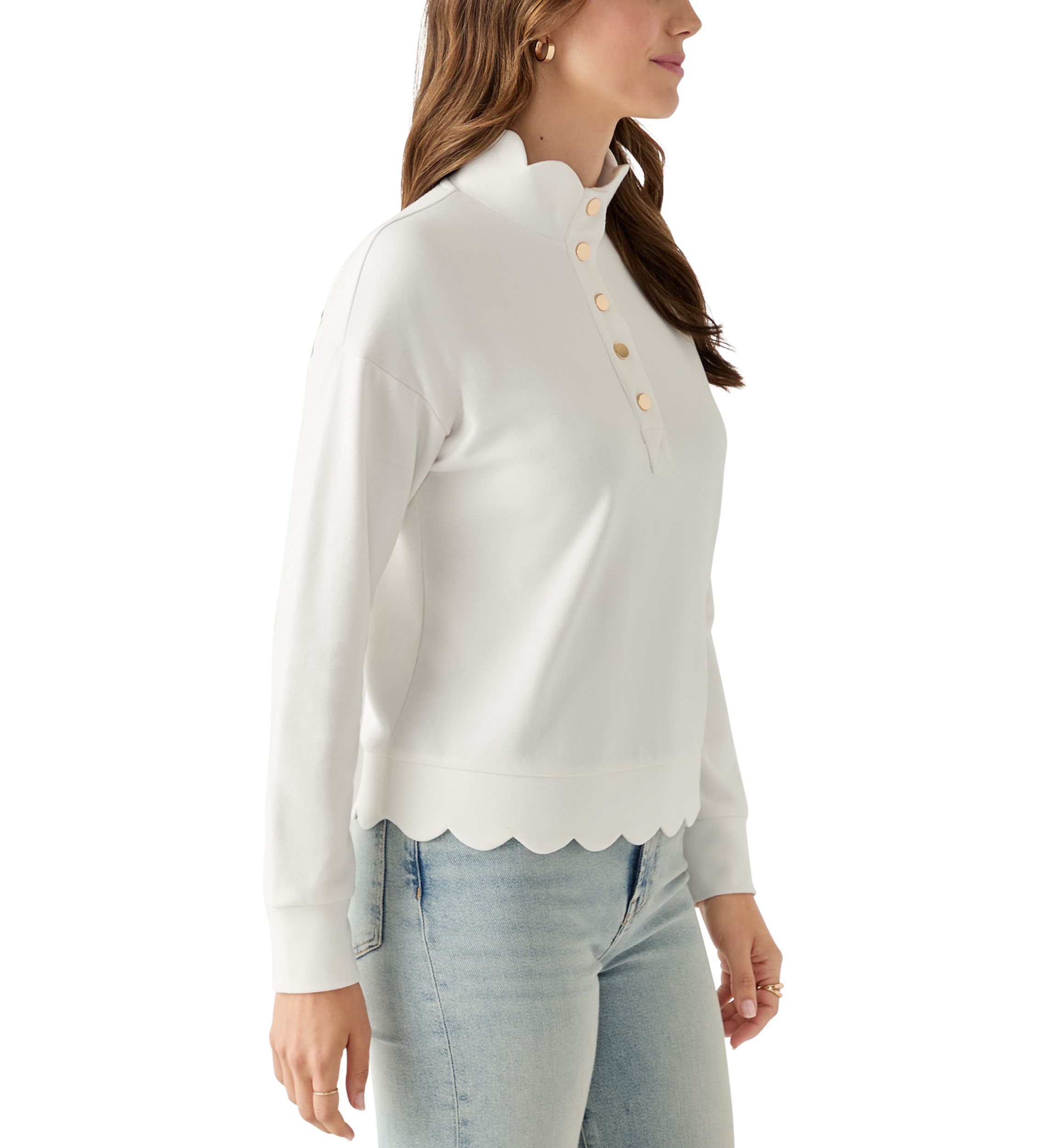 Womens Scalloped Hem Sweatshirt