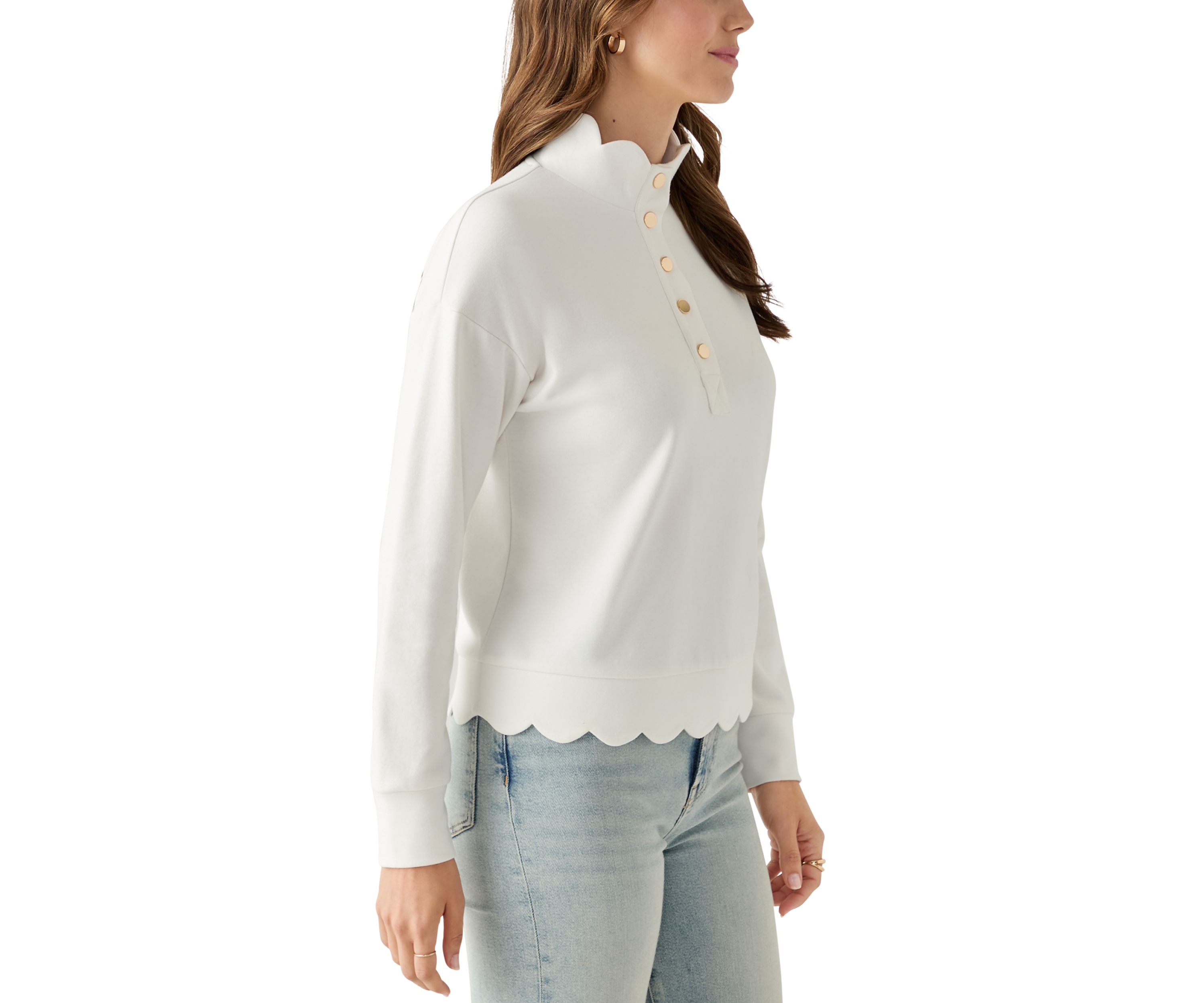 Womens Scalloped Hem Sweatshirt