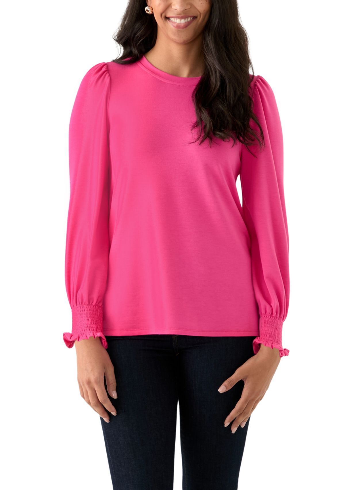 Womens Smocked Sleeve Baby Terry T-Shirt