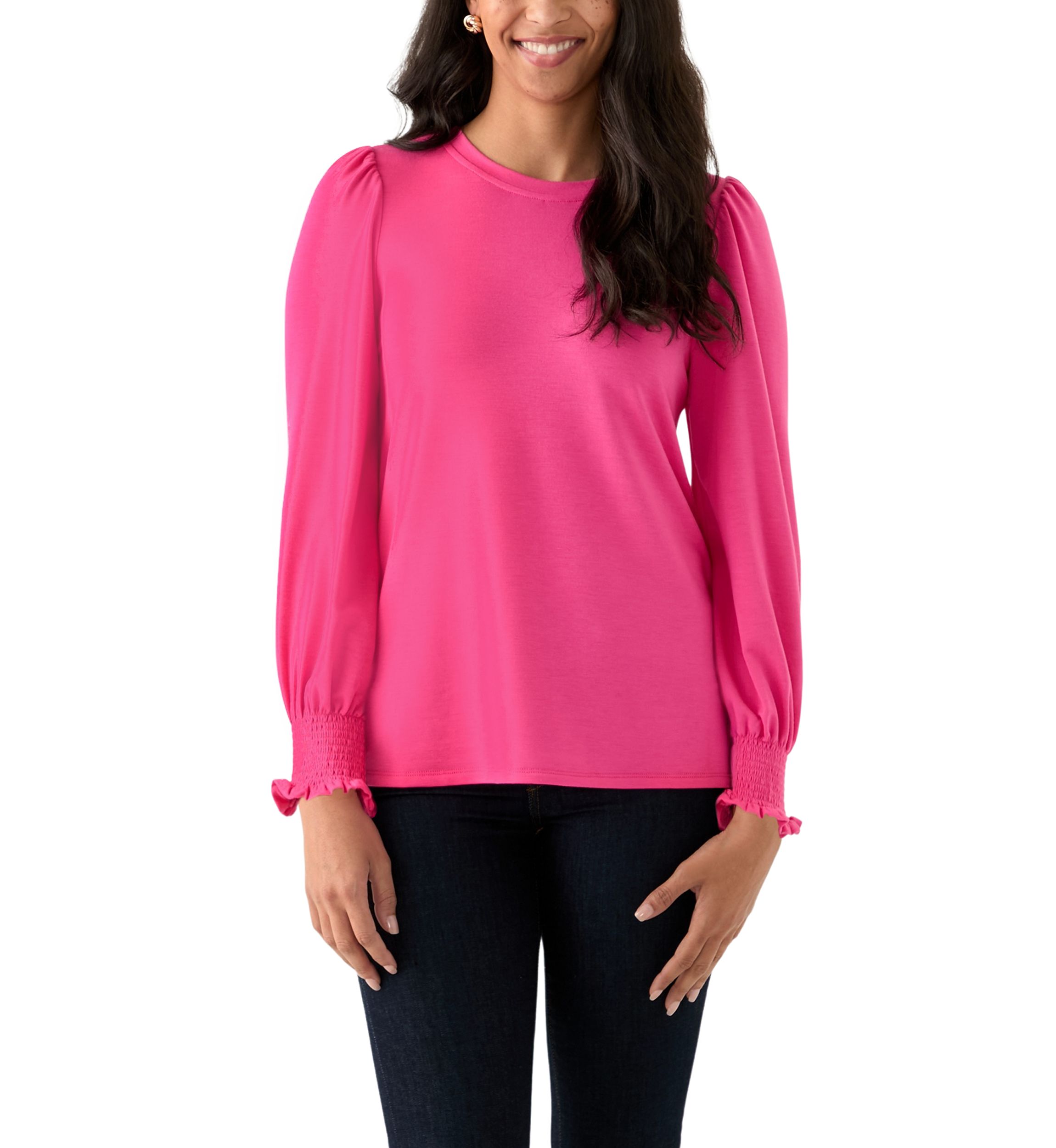 Womens Smocked Sleeve Baby Terry T-Shirt