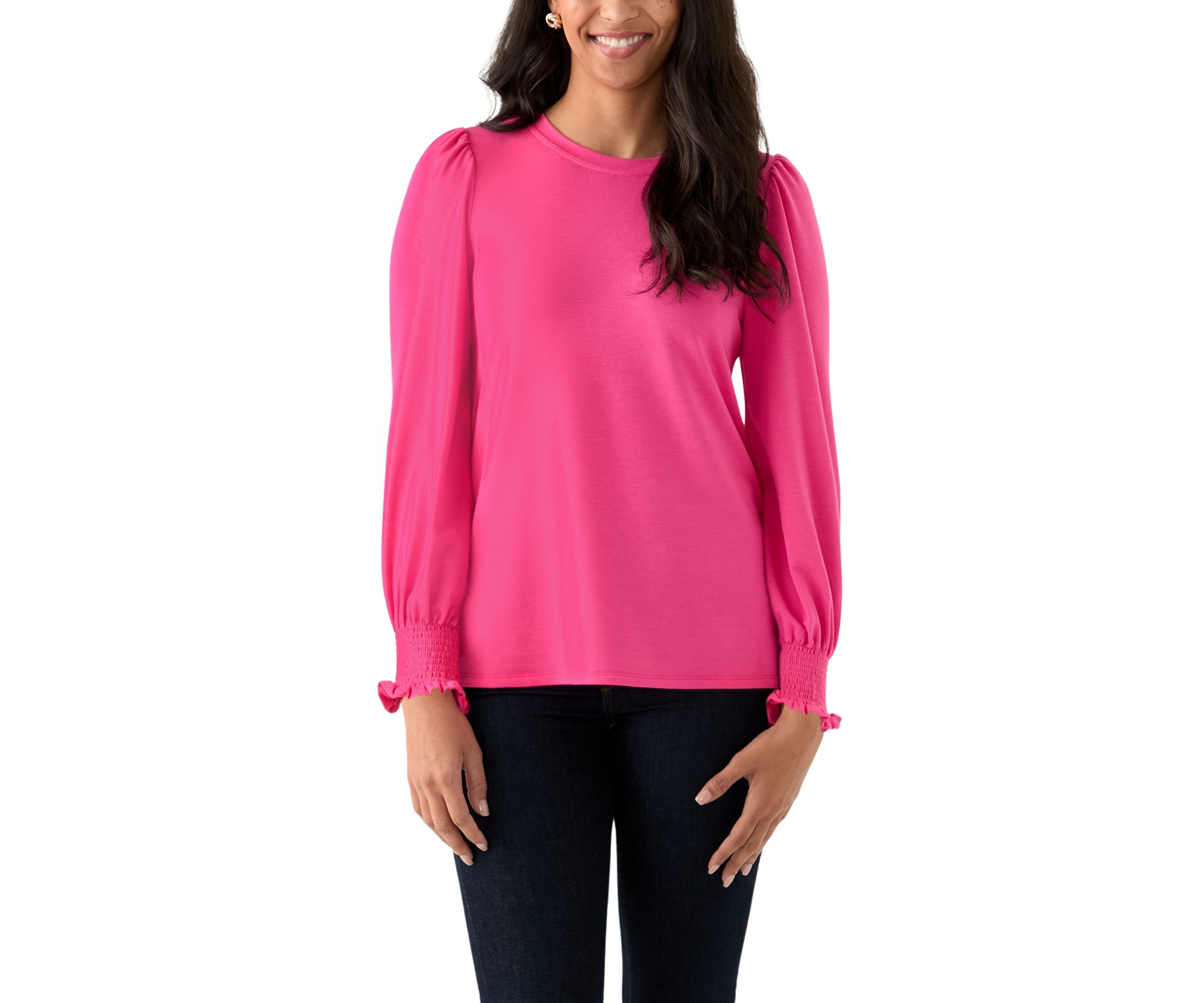 Womens Smocked Sleeve Baby Terry T-Shirt