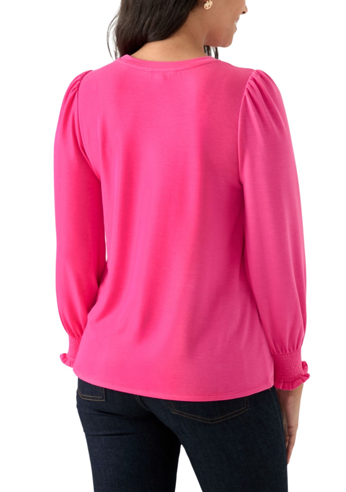 Womens Smocked Sleeve Baby Terry T-Shirt