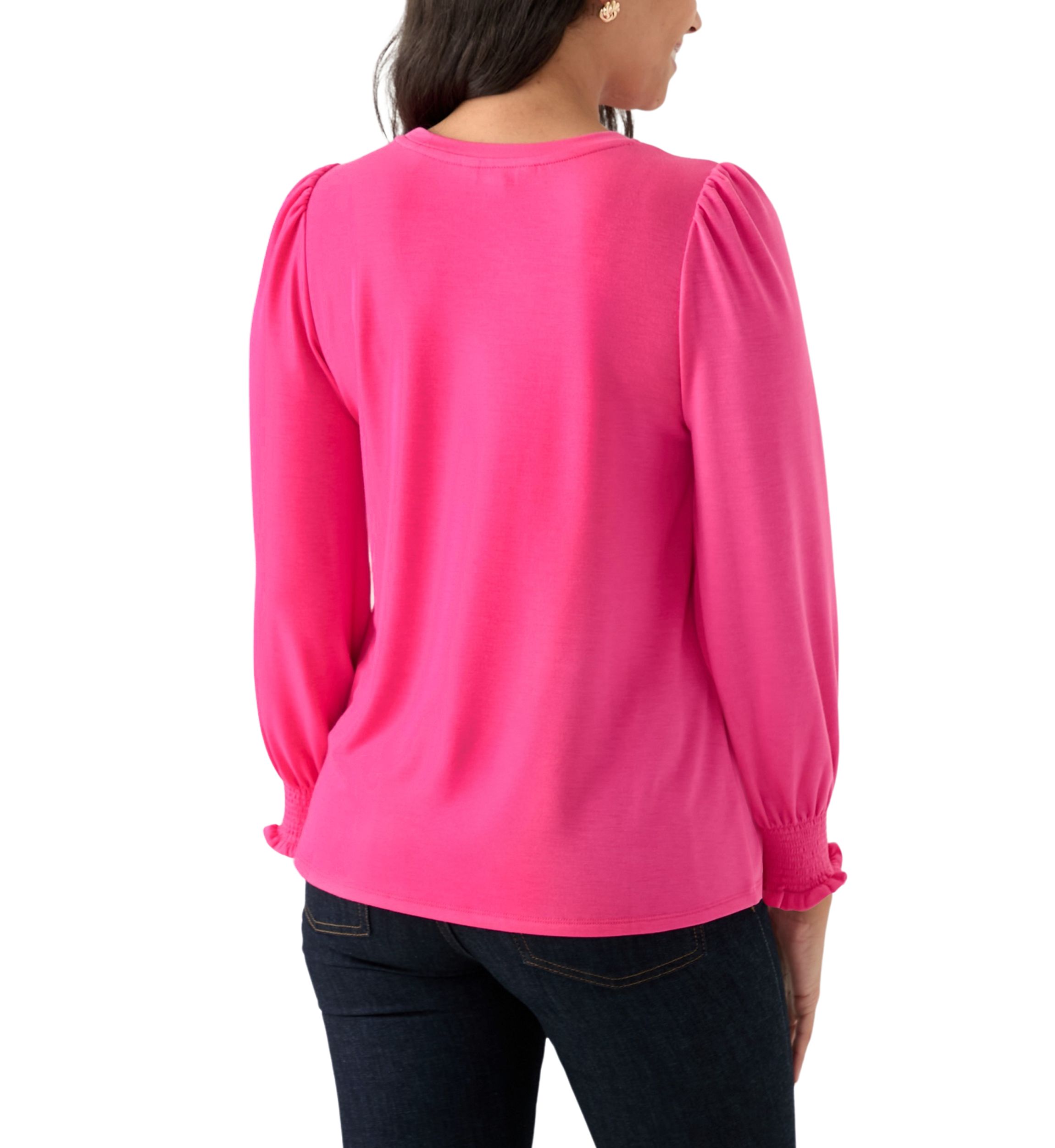 Womens Smocked Sleeve Baby Terry T-Shirt