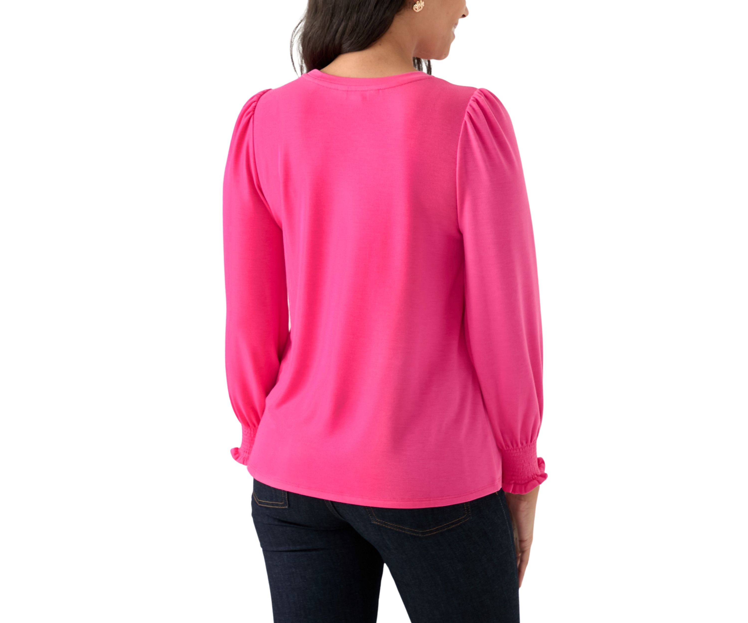 Womens Smocked Sleeve Baby Terry T-Shirt