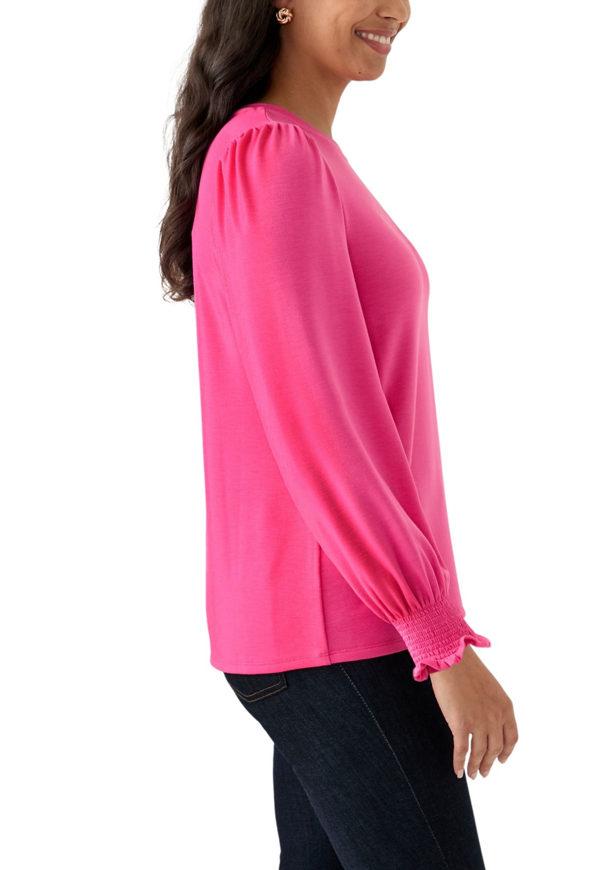 Womens Smocked Sleeve Baby Terry T-Shirt