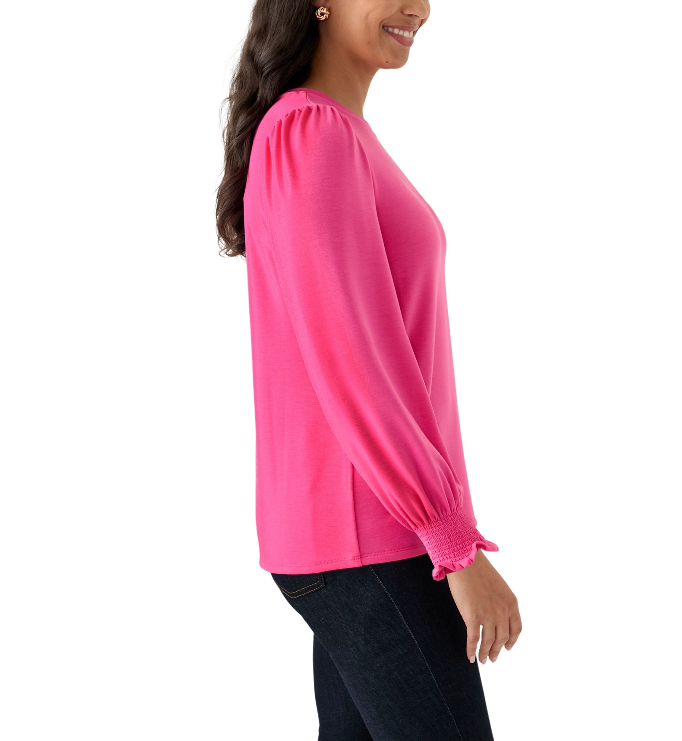 Womens Smocked Sleeve Baby Terry T-Shirt