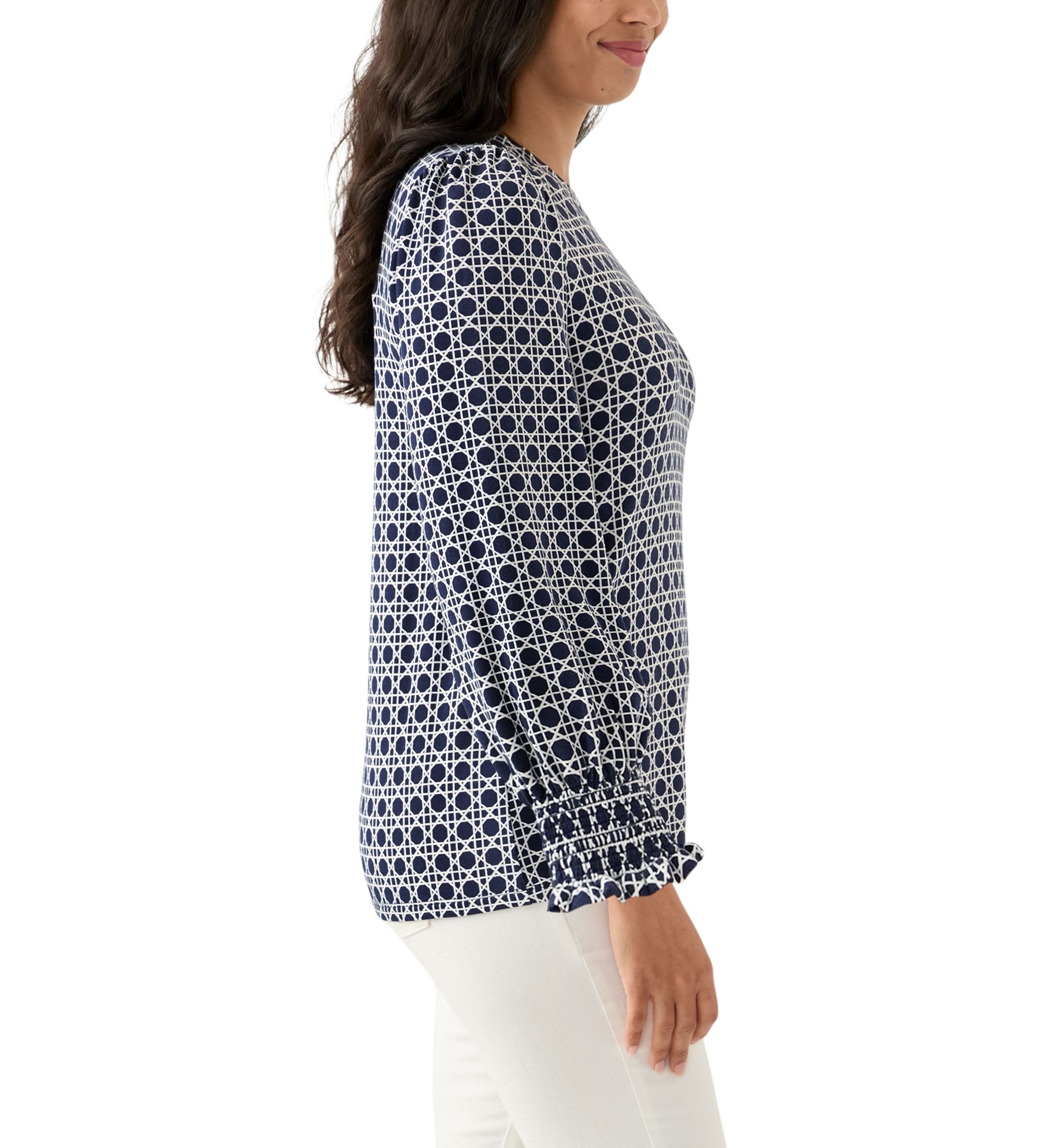 Womens Smocked Printed Baby Terry T-Shirt