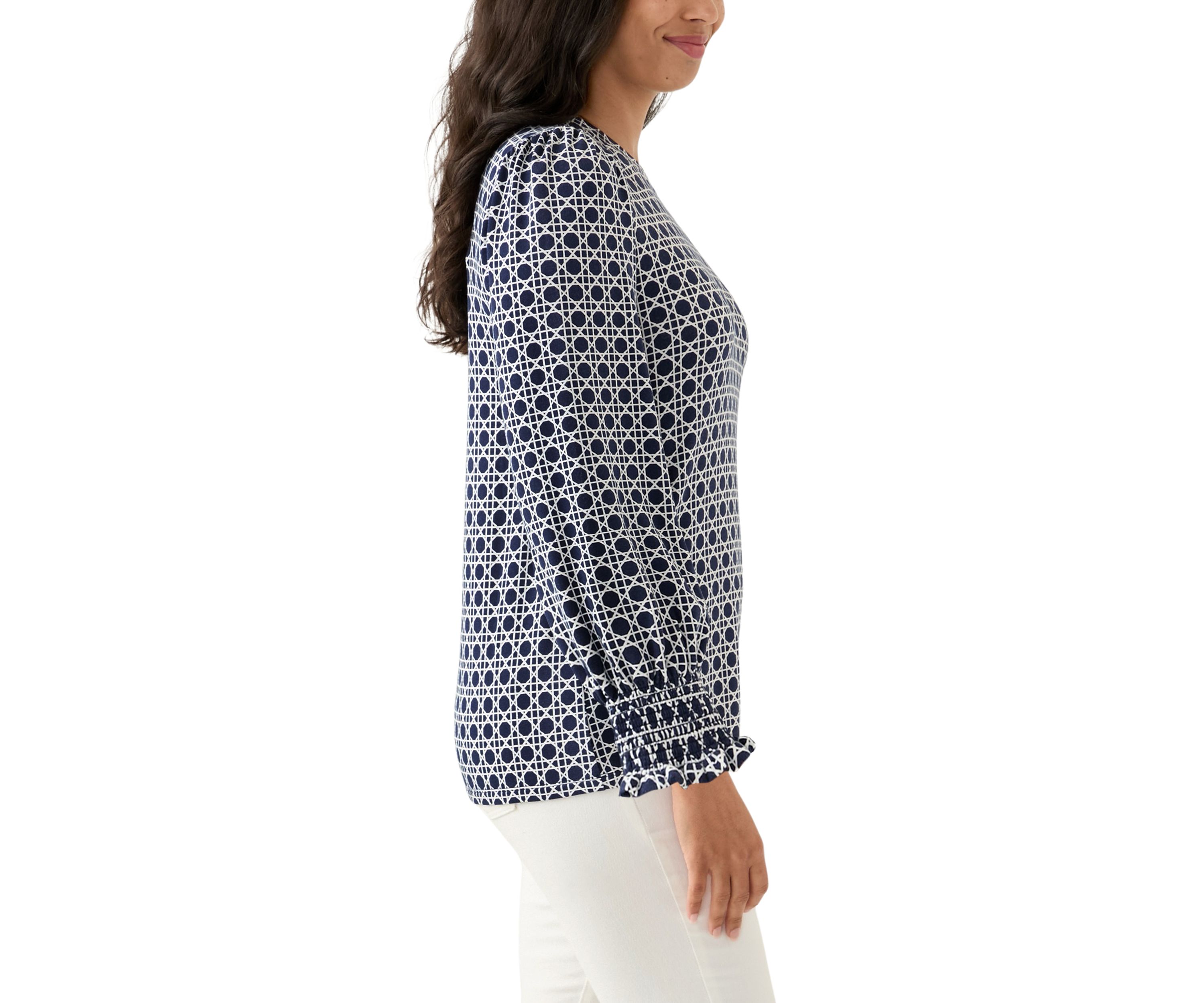 Womens Smocked Printed Baby Terry T-Shirt