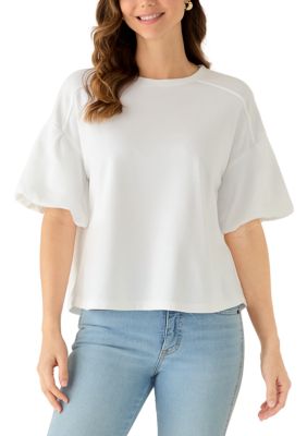 Crown & Ivy Women's Pleated Sleeve Top, White, XL