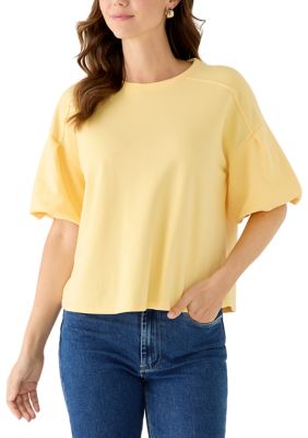 Crown & Ivy Women's Pleated Sleeve Top, Yellow, Small