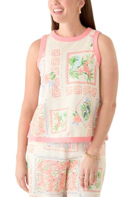 Crown & Ivy Women's Petite Sleeveless Tipped Knit Printed Top