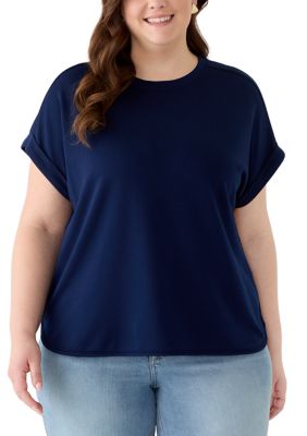 Crown & Ivy Women's Plus Size Dolman Baby Terry Print Shirt, Navy Blue, 1X